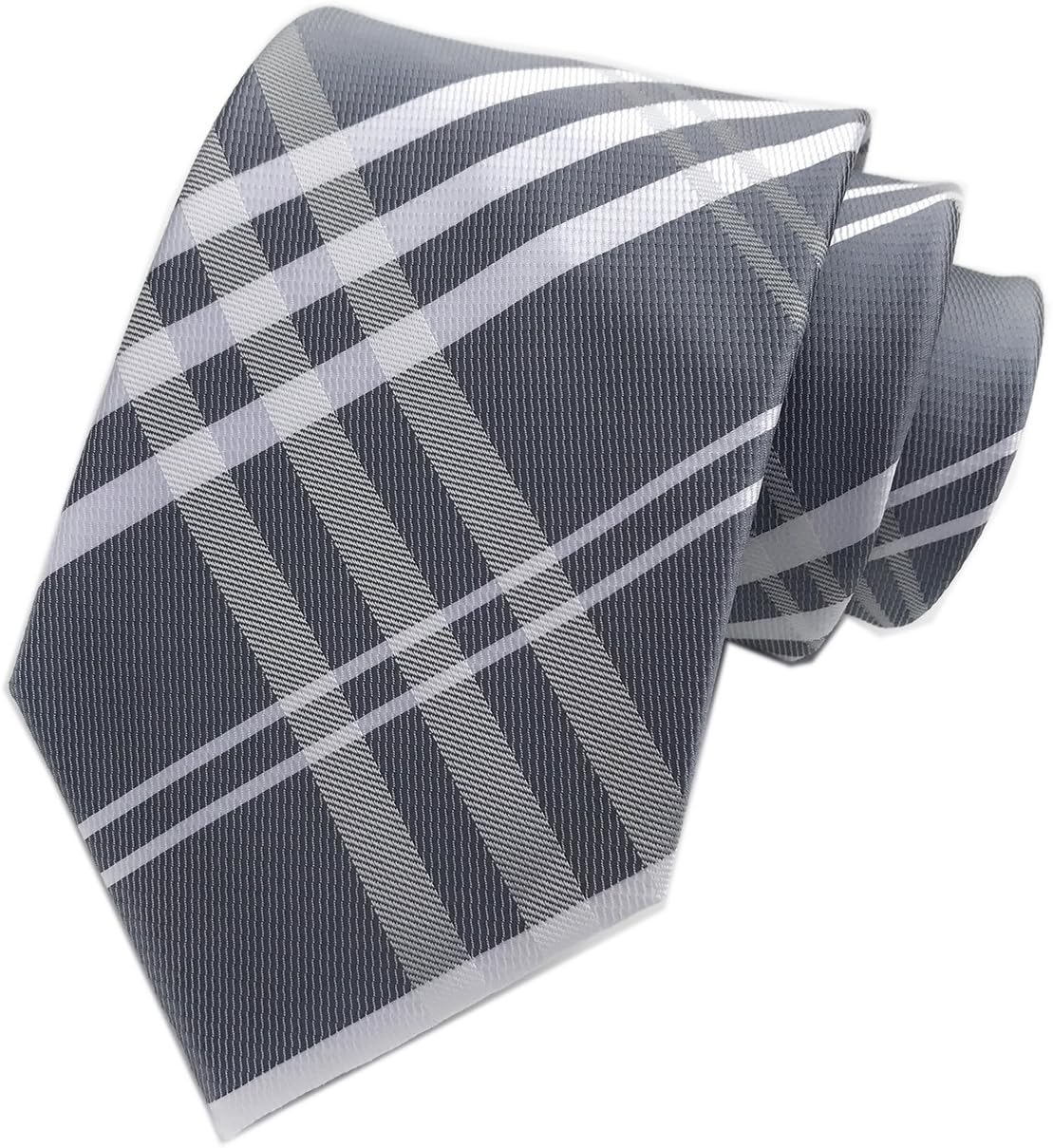 Secdtie Men'S Classic Checks Silver Jacquard Woven Silk Tie Formal Necktie image number 1