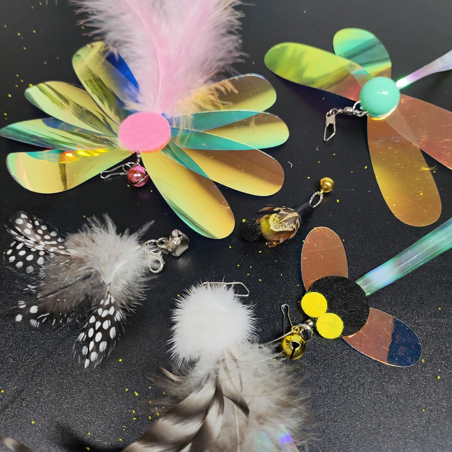 Hayaww Pack of 6 Cat Angel Replacement Pendants Cat Toy Feather Cat Feather Toys Replacement Interactive Cat Toy Interactive Cat Fishing Replacement Feathers with Pendant Feather Bell (A) image number 6