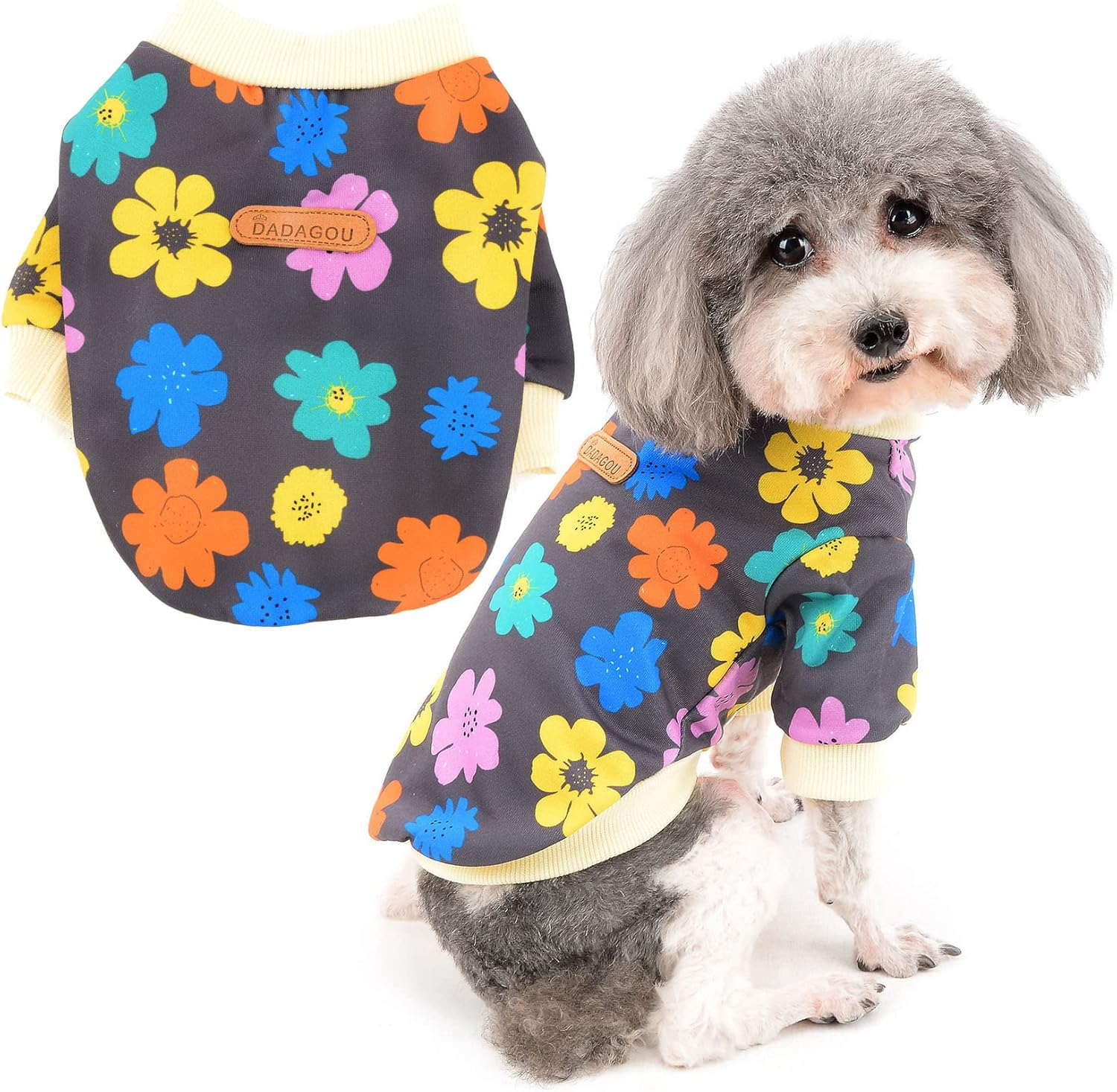 Zunea Dog Sweaters Coat for Small Dogs Winter Pullover Sweatshirt Flowers Printed Puppy Clothes Jumper Soft Warm Pet Jacket Coat Female Apparel Clothing for Chihuahua Yorkie White M