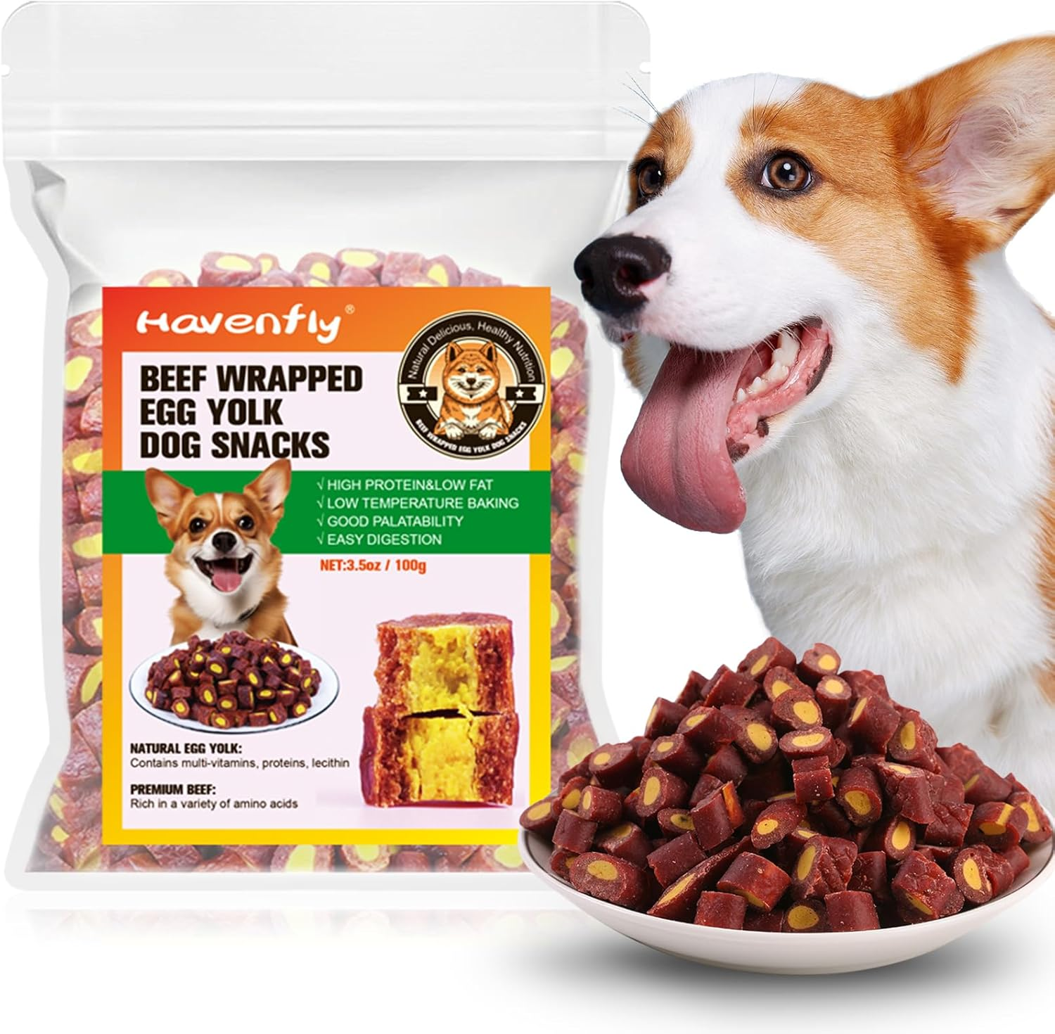 Beef & Egg Yolk Dog Treats, Natural-Ingredient Dog Treats, Healthy Tasty Training Snacks (100G) image number 3