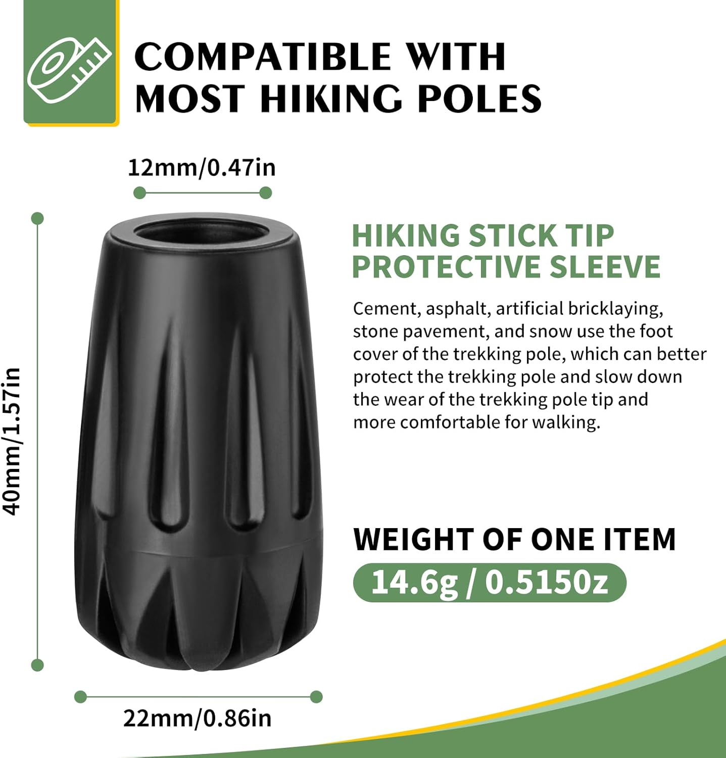 Durable Replacement Rubber Tips for Trekking Poles - Universal Anti-Slip Hiking Stick Caps - Shock Absorbing Pole Accessories - Fits 11Mm Standard Poles - Set of 6 image number 4