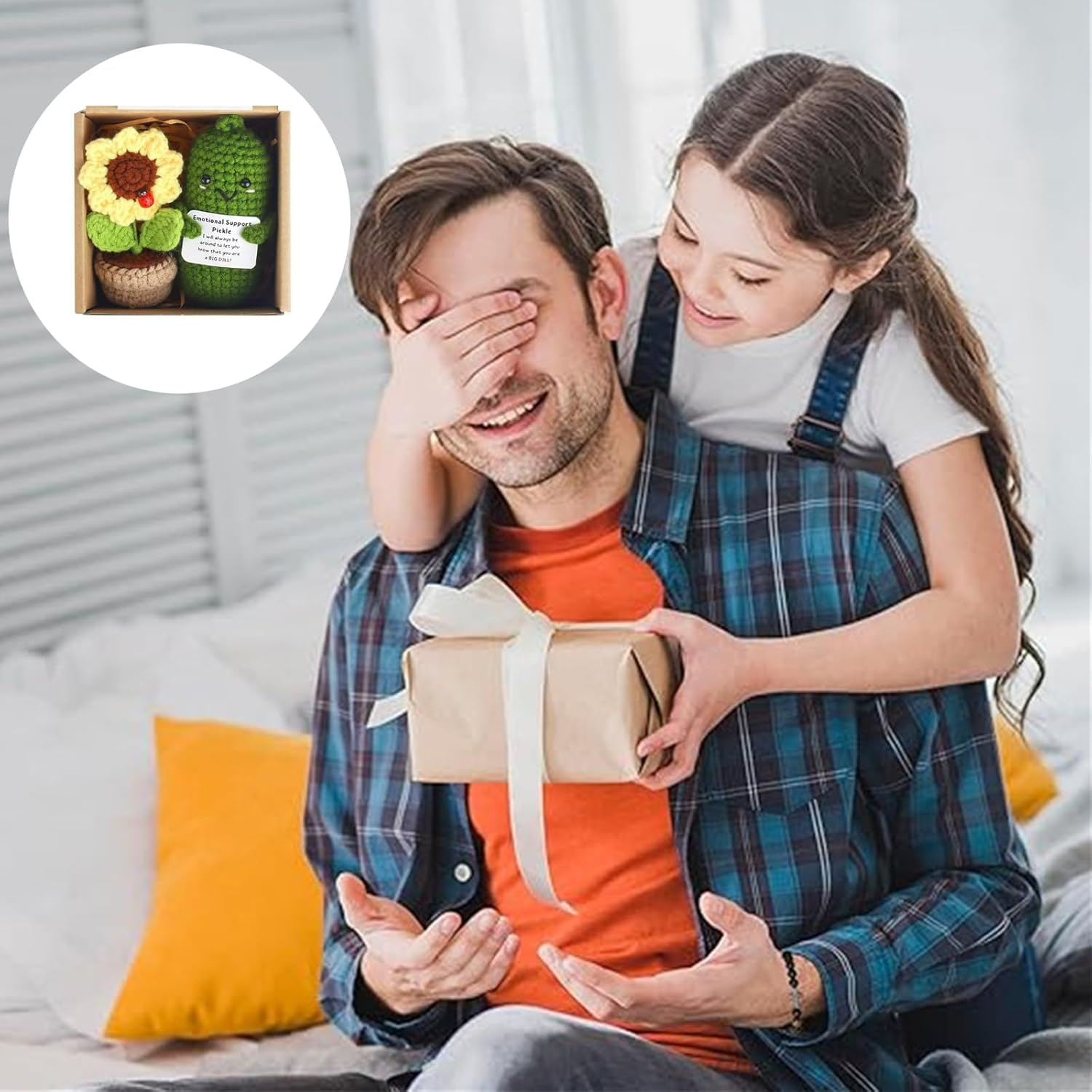 2PCS Positive Mini Potato Funny Gifts, Emotional Support Sunflower Pot Desk Decoration Crochet Birthday Gifts for Children Women Mom Best Friend (Sunflower & Bitter Gourd) image number 1