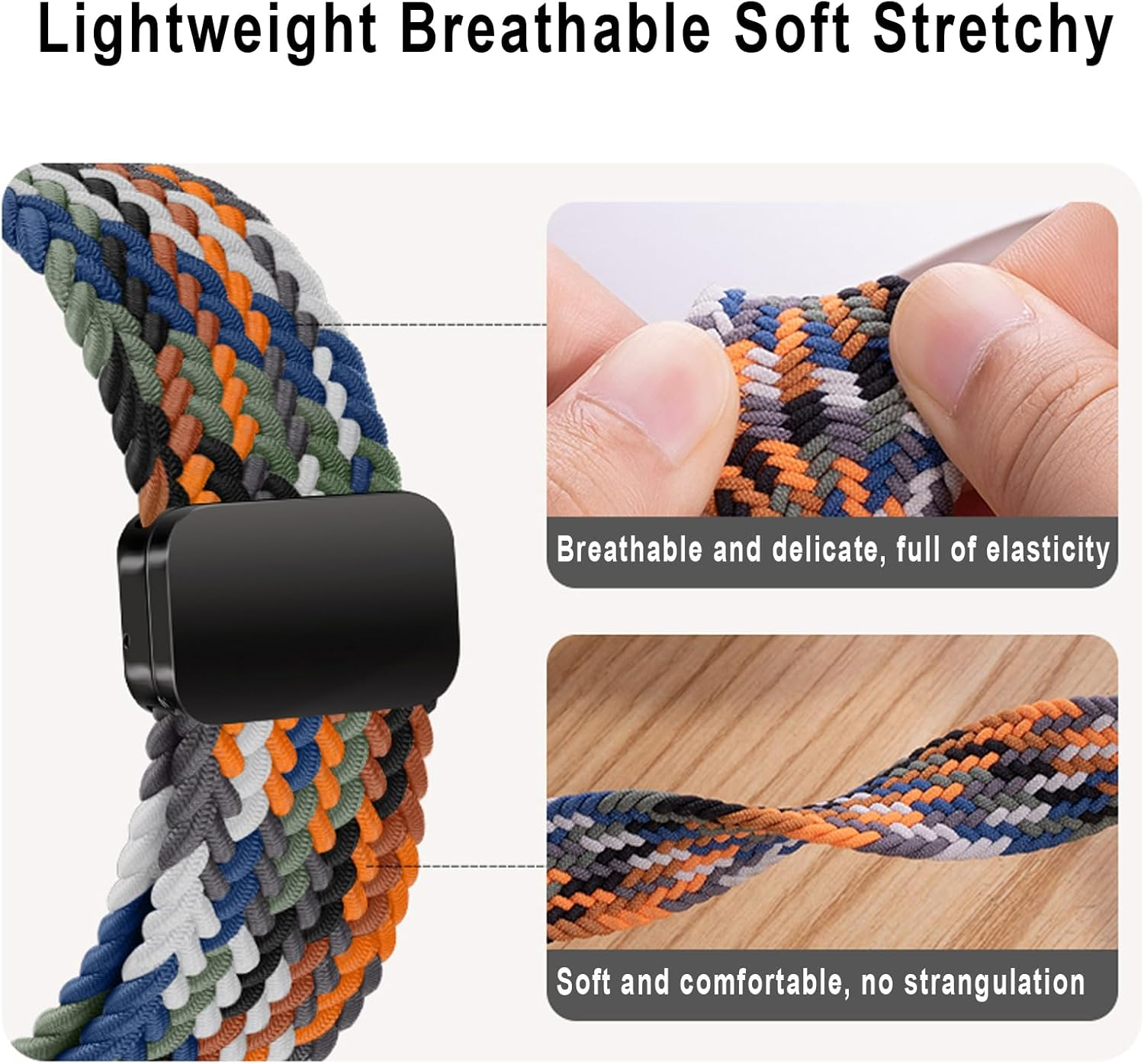 Nylon Strap 20Mm Compatible with Huawei Watch GT2 GT3 42Mm, Samsung Galaxy Watch 7/6/5/4 40Mm 44Mm 45Mm 45Mm, Garmins Vivoactive 5, Amazfits GTS 4, Braided Stretchy Magnetic Watch Band - Blue image number 7