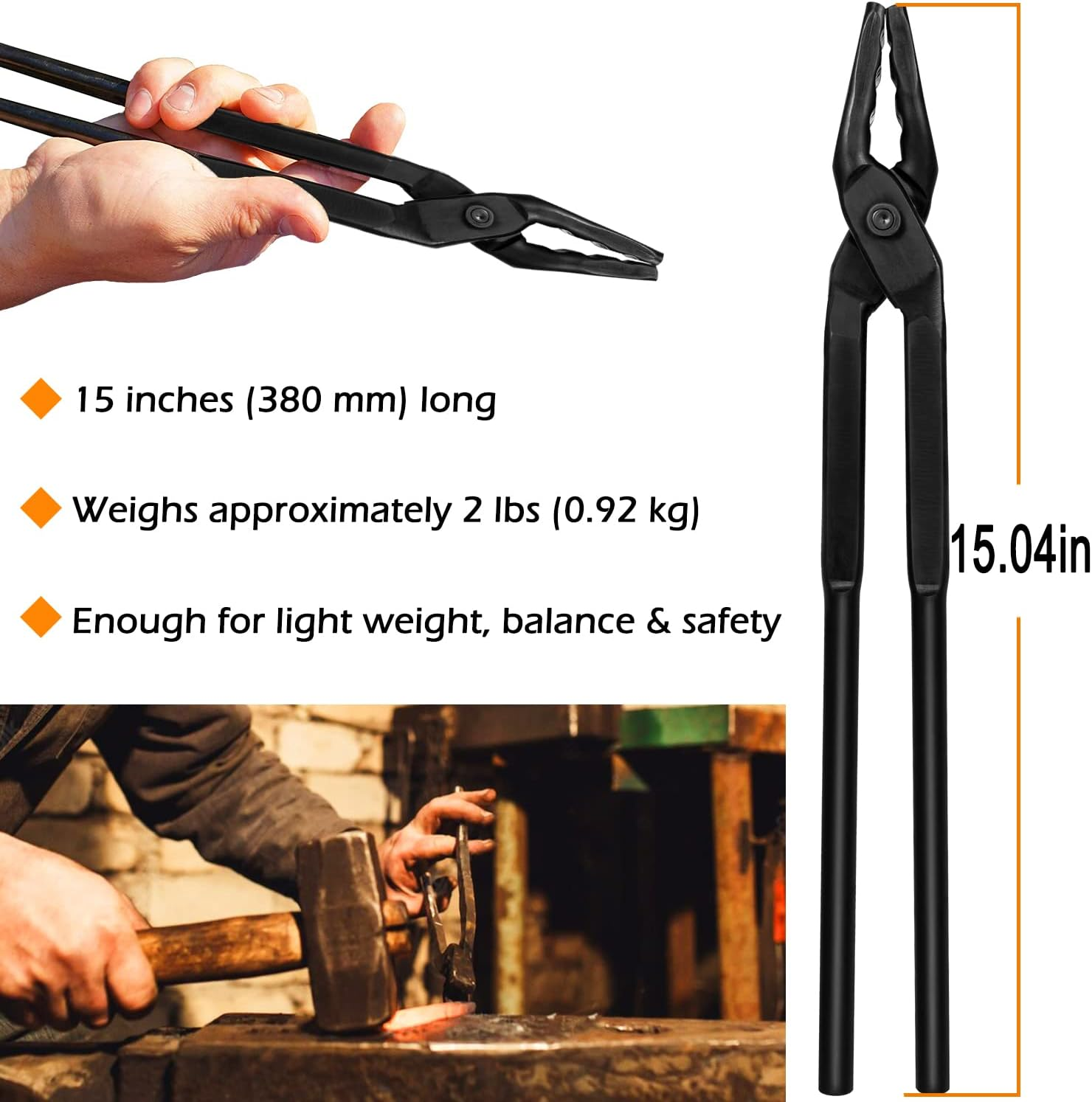 Upgraded Blacksmith Tongs Wolf Jaw Blacksmithing Tongs for Beginner & Seasoned Blacksmiths, Bladesmiths & Craftsmen (15 in (380Mm)) image number 6