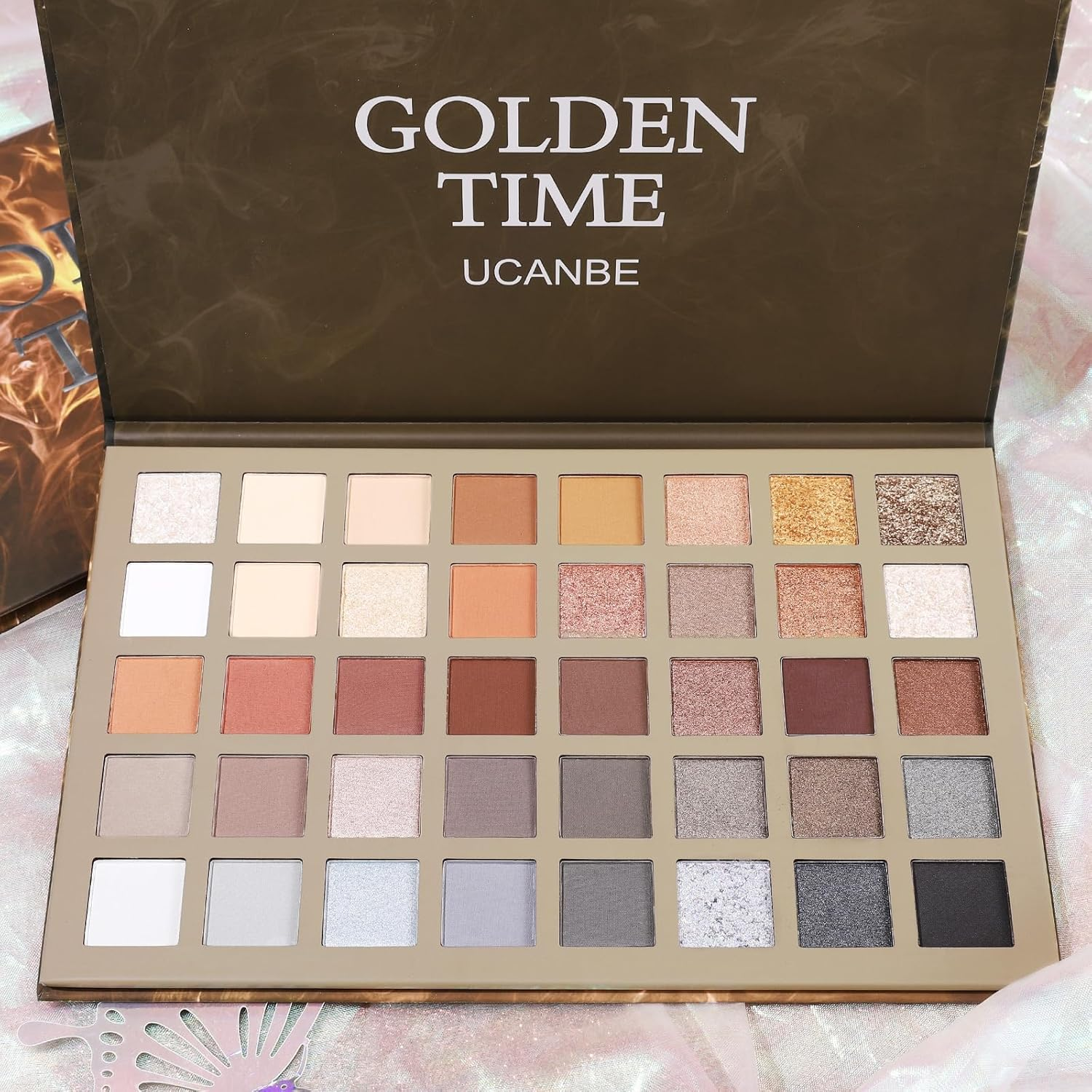 UCANBE Nude Eyeshadow Makeup Palette, 40 Color Matte Shimmer Glitter Eye Shadow, Neutral Black Dark Grey Smoky Make up Pallet Highly Pigmented Long Lasting Waterproof image number 1