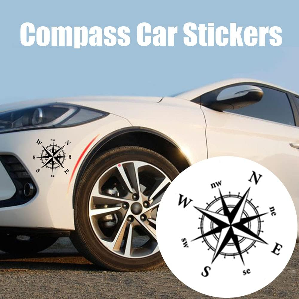 YAHAO 2 Pcs Compass Car Stickers Waterproof Vinyl Decals for All Motorhome Truck Van Car Bumper Decal 15Cm*15Cm Matt Black image number 2