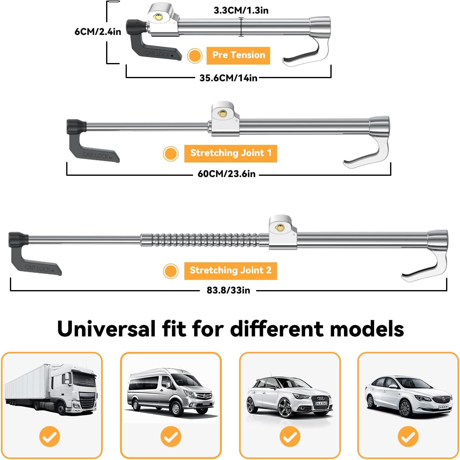 YOLOCKEY Universal Steering Wheel Lock Brake Lock Vehicle Anti-Theft Device Adjustable Length Clamp Double Hook Car Security Clutch Pedal Lock with 3 Keys for Car Truck SUV Van image number 3