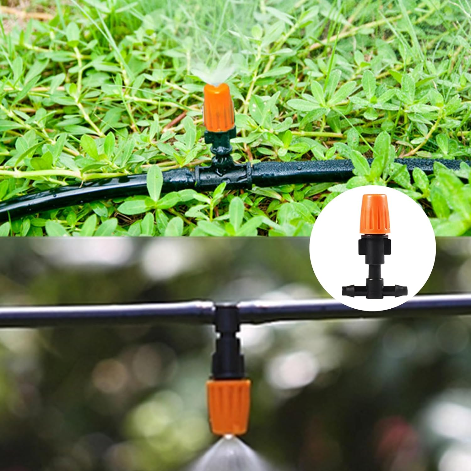 Three-Way Atomizing Nozzle 1/4 Inch, 50 Pcs Adjustable Micro Spray Emitters, Drip Irrigation Parts Accessories for Patio Lawn Greenhouse Vegetable Irrigation Supplies image number 4