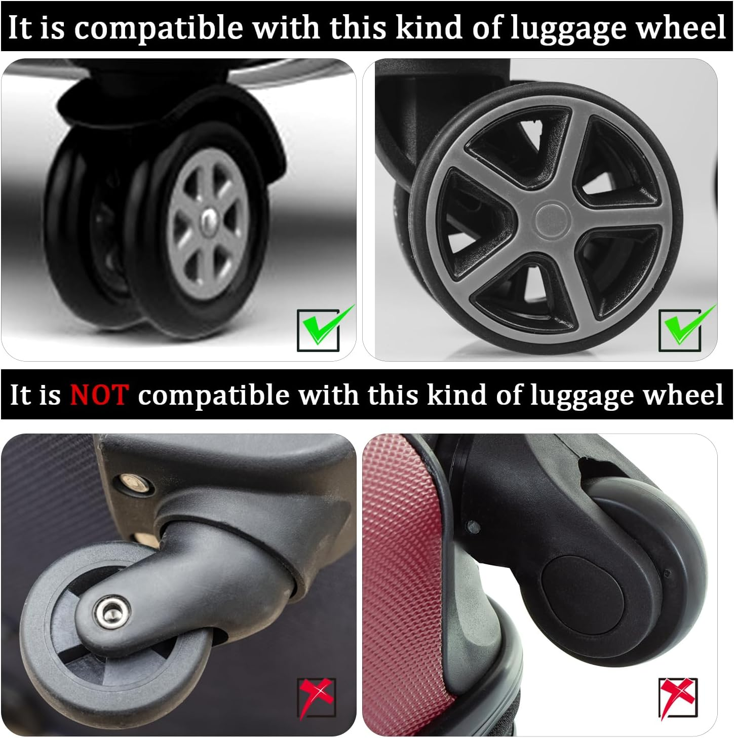 BOXOB 8Pcs Luggage Wheel Protector Covers, 2.05X0.55 Inch Silicone Suitcase Wheel Covers Black White Design Accessories Noise-Proof for Most Adult Children 8-Spinner Wheels Sleeve Suitcase image number 3