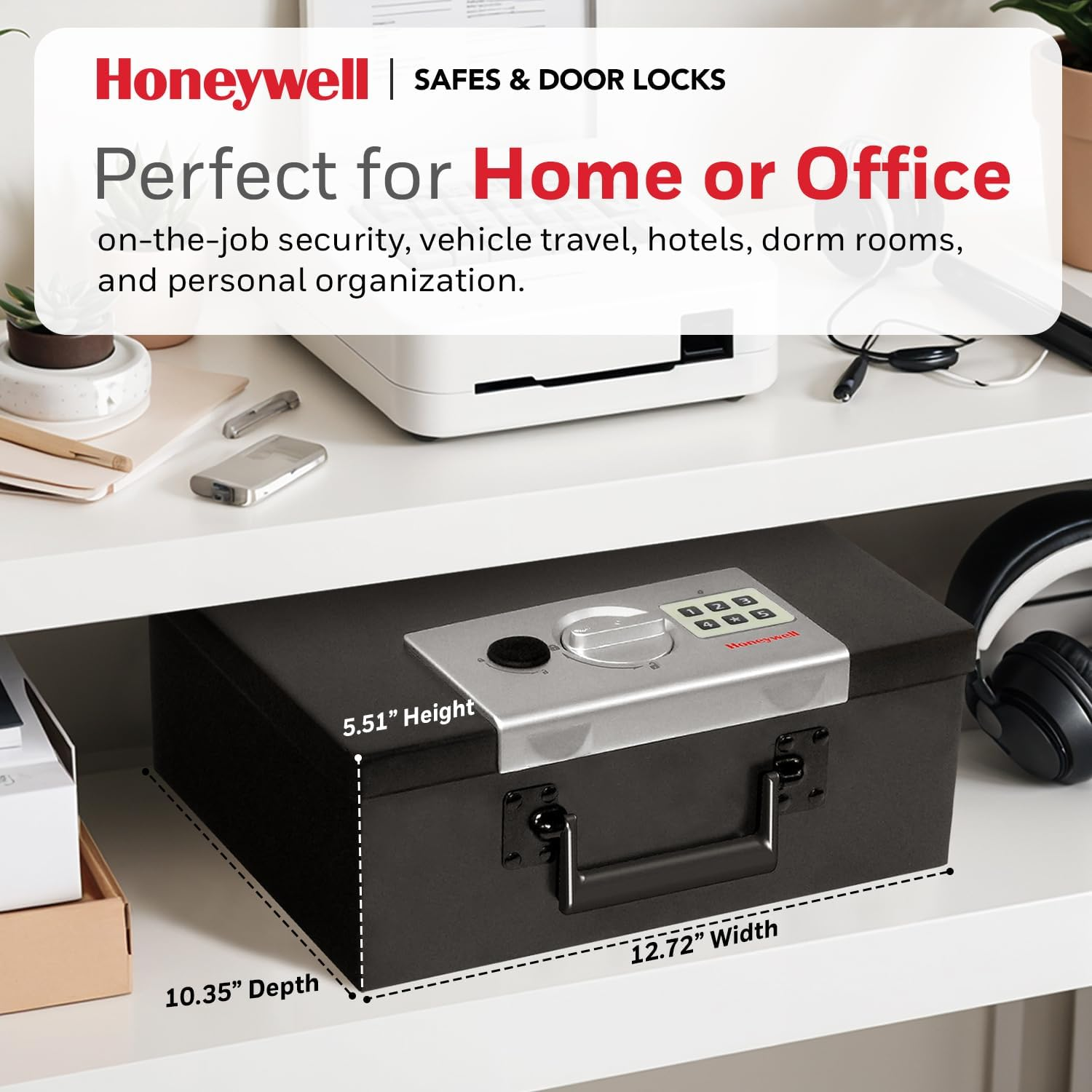 Honeywell Safes & Door Locks - Hideable Small Safe Box - Fire Resistant Document Safety Box for Home - Steel Security Digital Code Lock for Personal Items, Jewelry, Money Safe - 0.26-CU - Black - 6108 image number 1