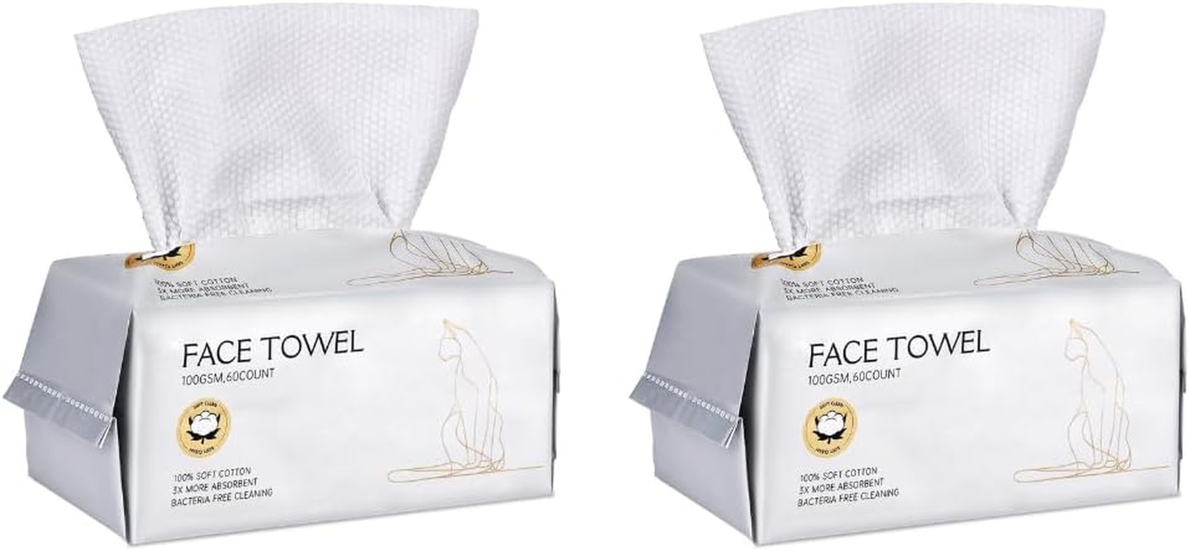 SOCRATES Premium Disposable Face Towels &ndash; 100% Cotton, 100GSM &ndash; Ultra Thick & Soft, Dual-Sided Textured & Smooth | Facial Towel, Makeup Removal, Baby Wipes &ndash; Dry & Wet Clean (2-Pack-120Counts)