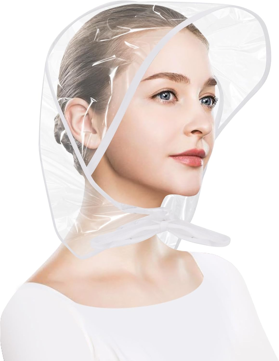 Selftek 2 Pcs Rain Hat Plastic Bonnet Protect Hairstyle for Women and Lady Clear White image number 2
