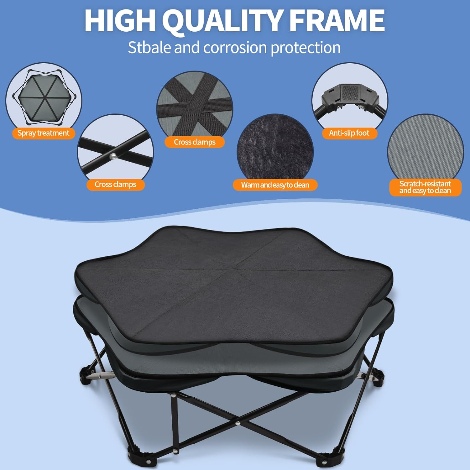 Hexagonal Elevated Dog Bed Foldable Raised Frame with Removable Cushion Portable Waterproof for Medium Small Dogs Indoor Outdoor Camping Travel image number 1