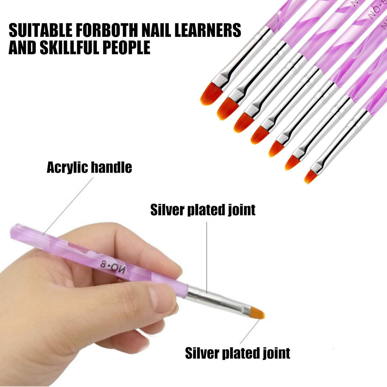 Hanyousheng Set of 7 UV Gel Brushes for Nails, UV Gel, Acrylic, Nail Brush, Nail Gel Brush, Brush Set for Nail Art