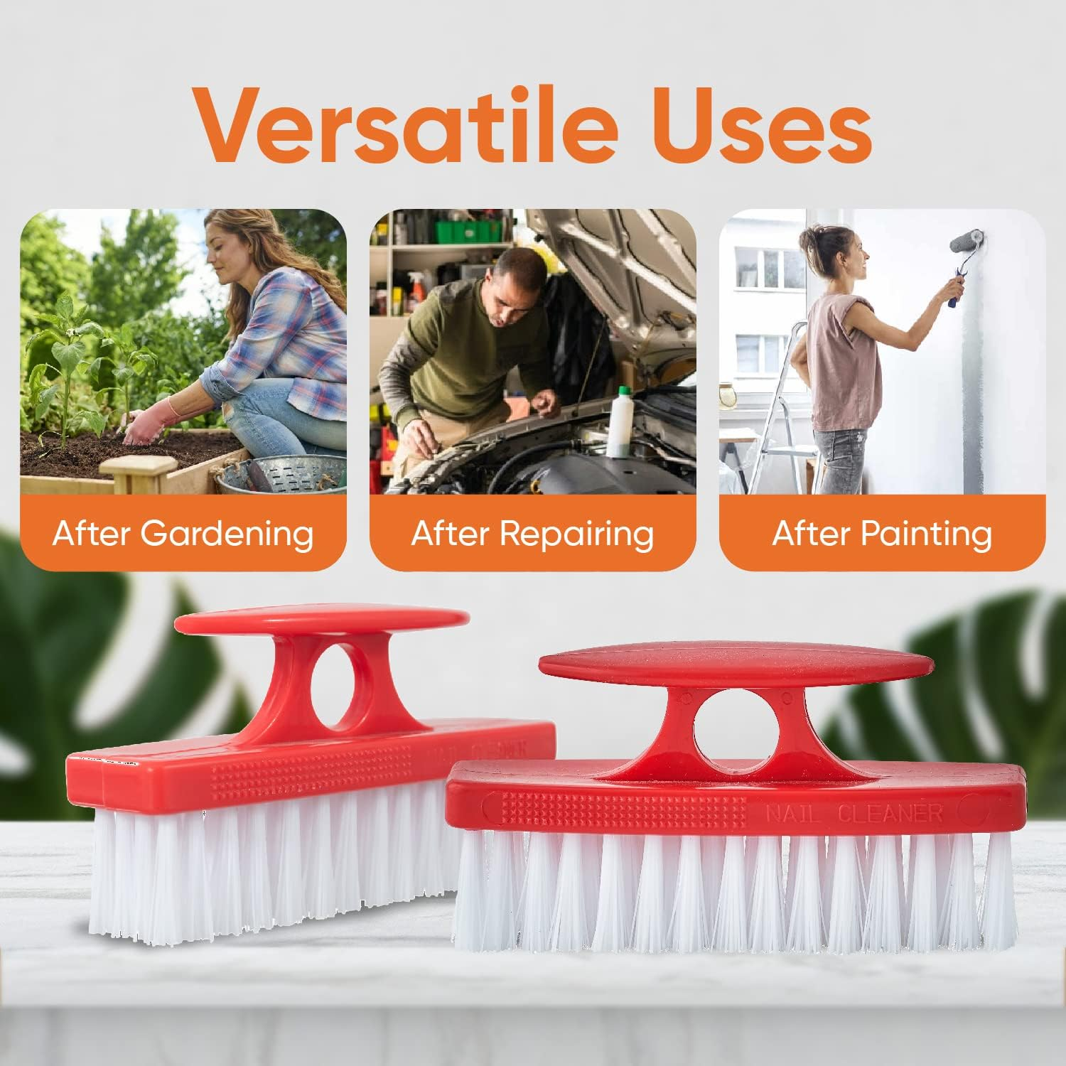 Superio Nail Brush for Cleaning Fingernails, Nail Scrubber Brush, Toe Foot Hands Fingernail Brush Cleaner- Small Scrub Brush- All-Purpose Stiff Cleaning Brush for Home, Kitchen, Work, (2, Red) image number 5