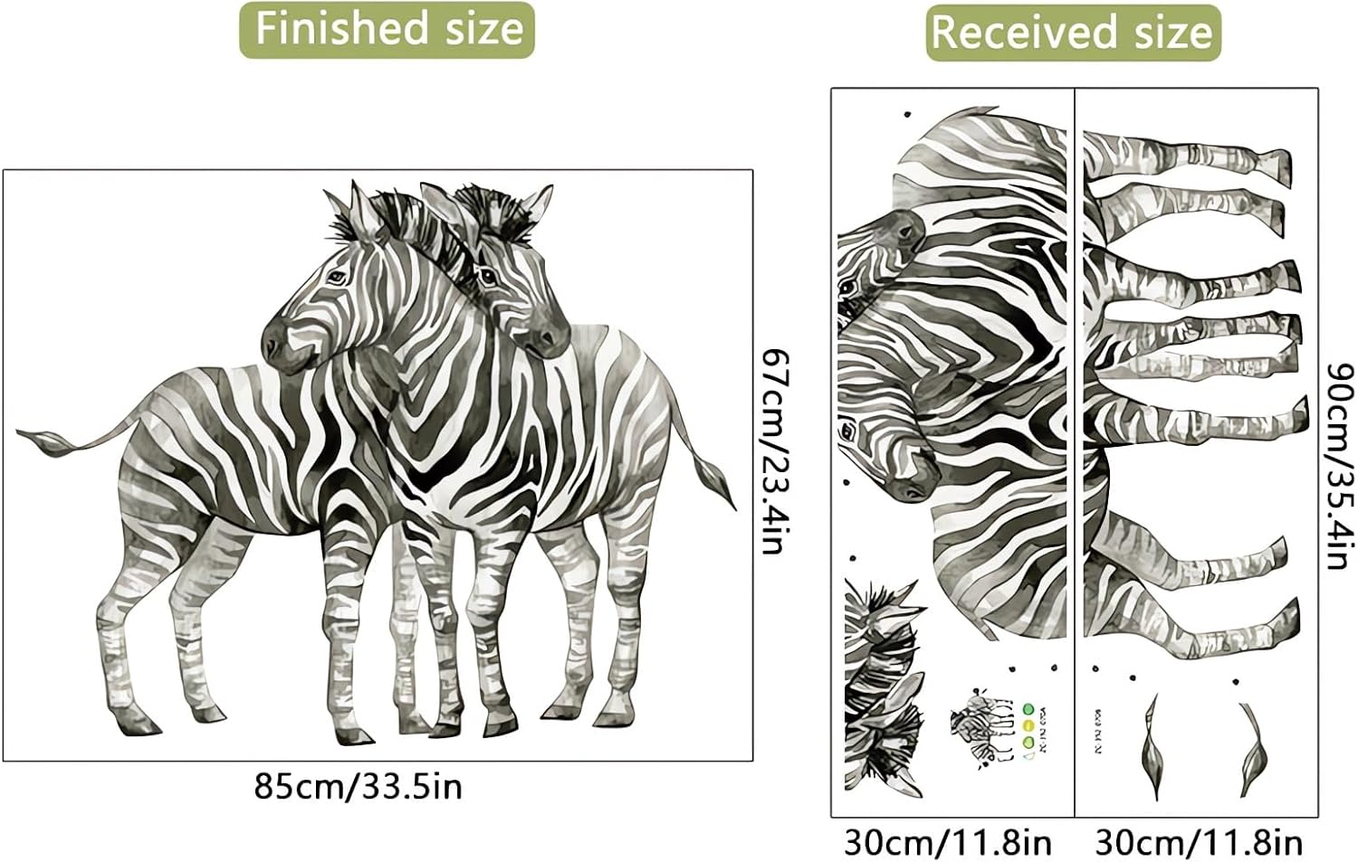 Watercolor Zebras Wall Stickers, Sacinora Jungle Animal Wall Decals Removable Vinyl Peel and Stick for Nursery Living Room Bedroom Children'S Room Playroom Sofa TV Background Art Decorations image number 5