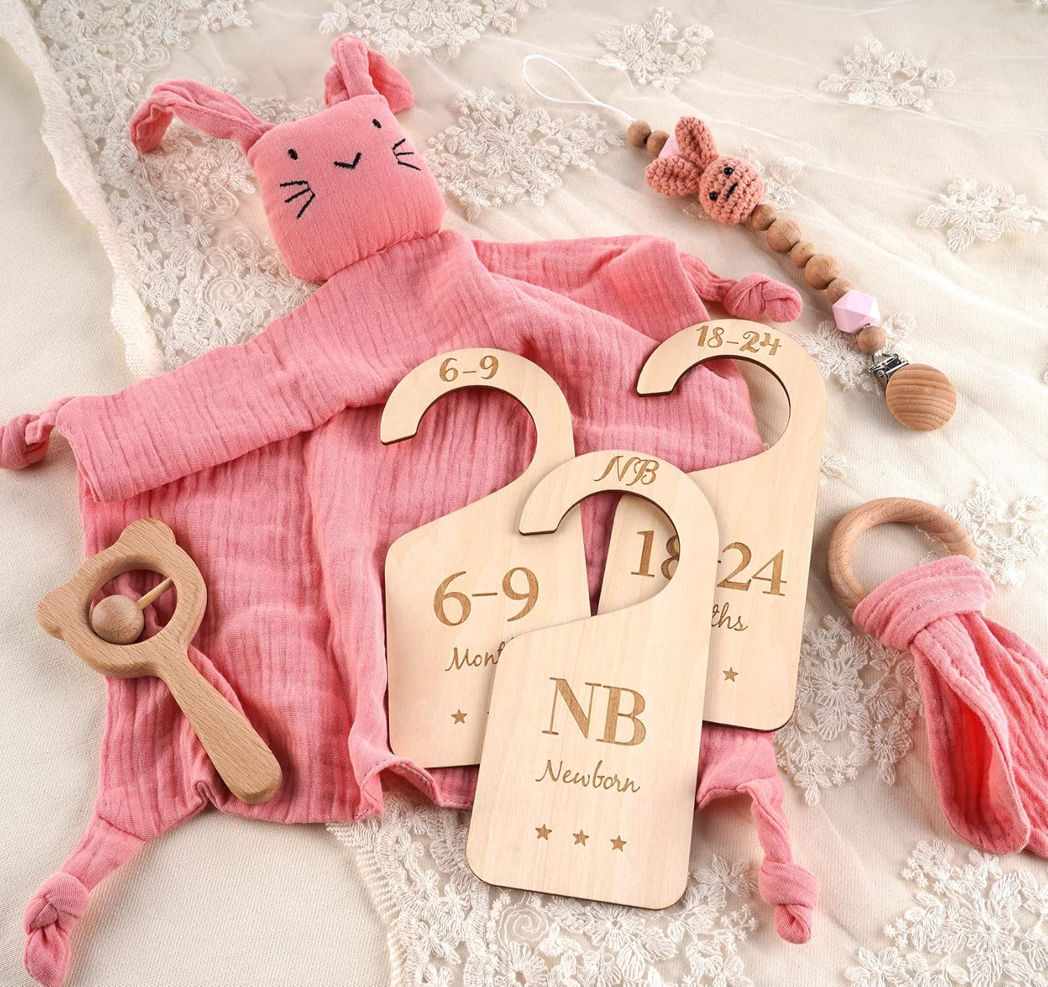 HOU&Iacute;SM Wooden Baby Closet Size Dividers 7Pack, Baby Clothes Organizers Home Nursery Decor, Thicken and Double Sided from Newborn to 24 Months, Hanging Closet Dividers for Newborn Baby Shower image number 5