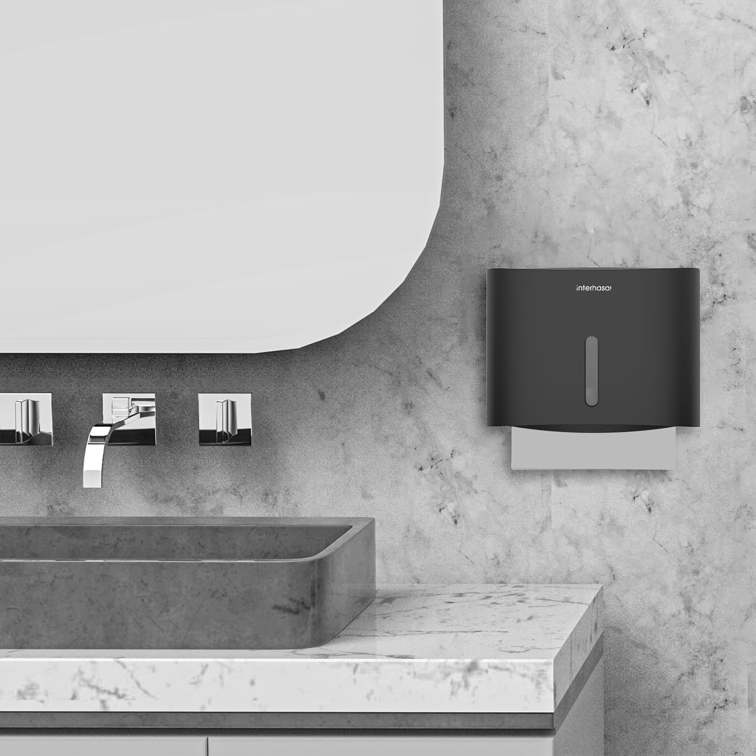 Interhasa! Paper Towel Dispenser Wall Mounted Commercial Hand Tissue Box Holder Suitable for Foldable Tissue Paper for Bathroom, ABS 278 * 102 * 215 Mm 0.52 Kg Black