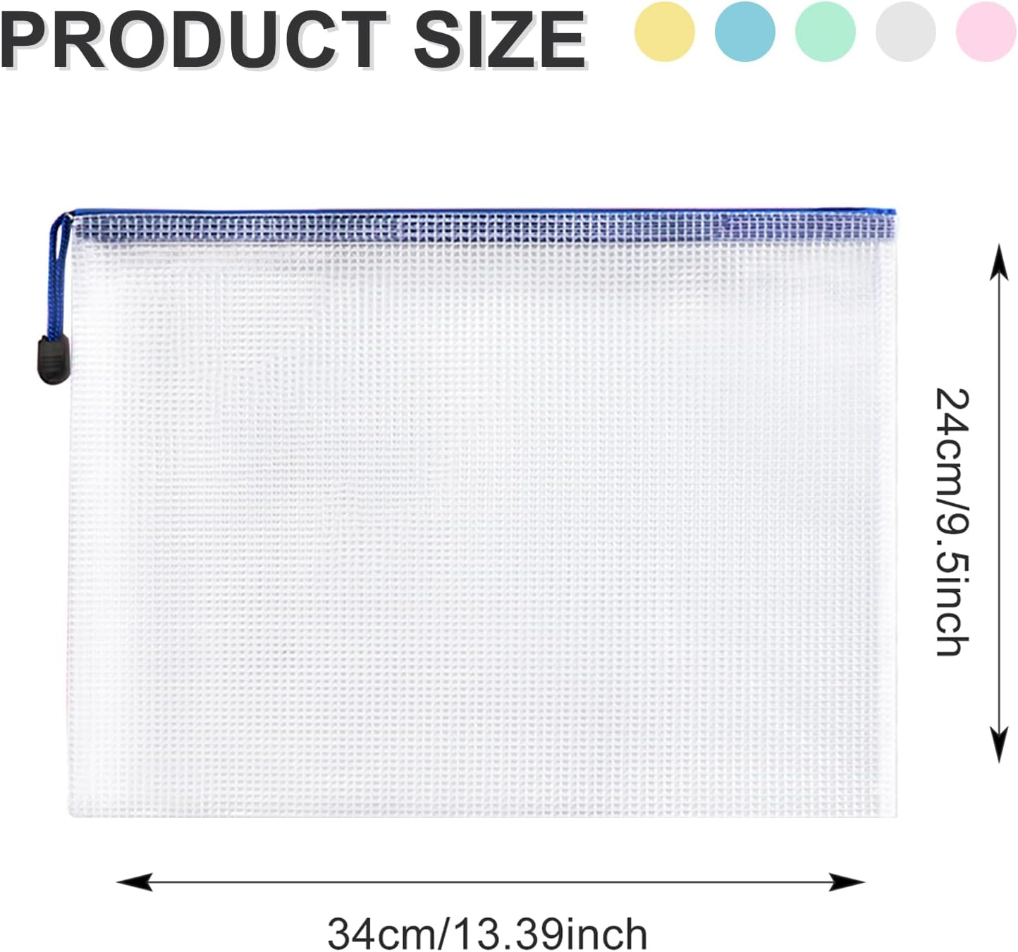 ZTOWOTO 5 PCS Mesh Zipper Pouch Bags,A4 Zipper Pouch Zipper Bags,Waterproof Mesh Zipper Bags,Zipper Mesh Pouch Ideal for School Office Home Work Office Supplies Travel Organization (5 Color) image number 3