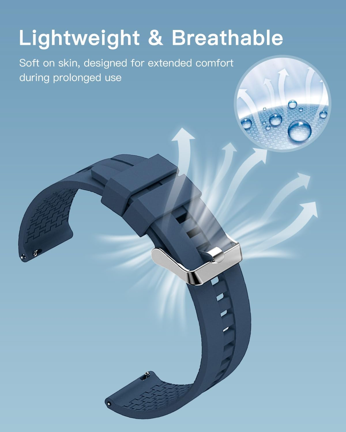 2 Pack Bands for Garmin Approach S50,Sport Silicone Band for Garmin Approach S50 Women Men,20Mm Soft Silicone Waterproof Replacement Smartwatch Strap,Adjustable Wristband,Black+Blue image number 3