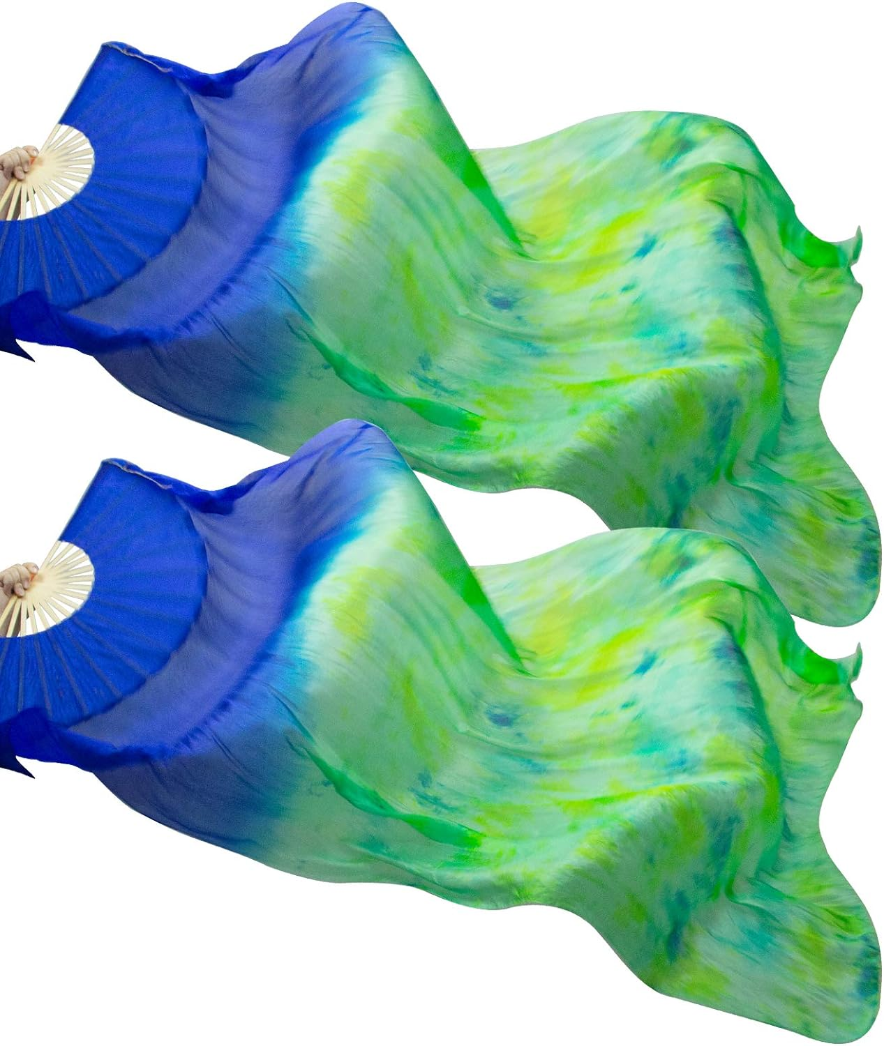 KIKIGOAL 1 Pair(Left+Right) Women Real Silk Belly Dance Fan Veil, Length 180Cm Width 90Cm