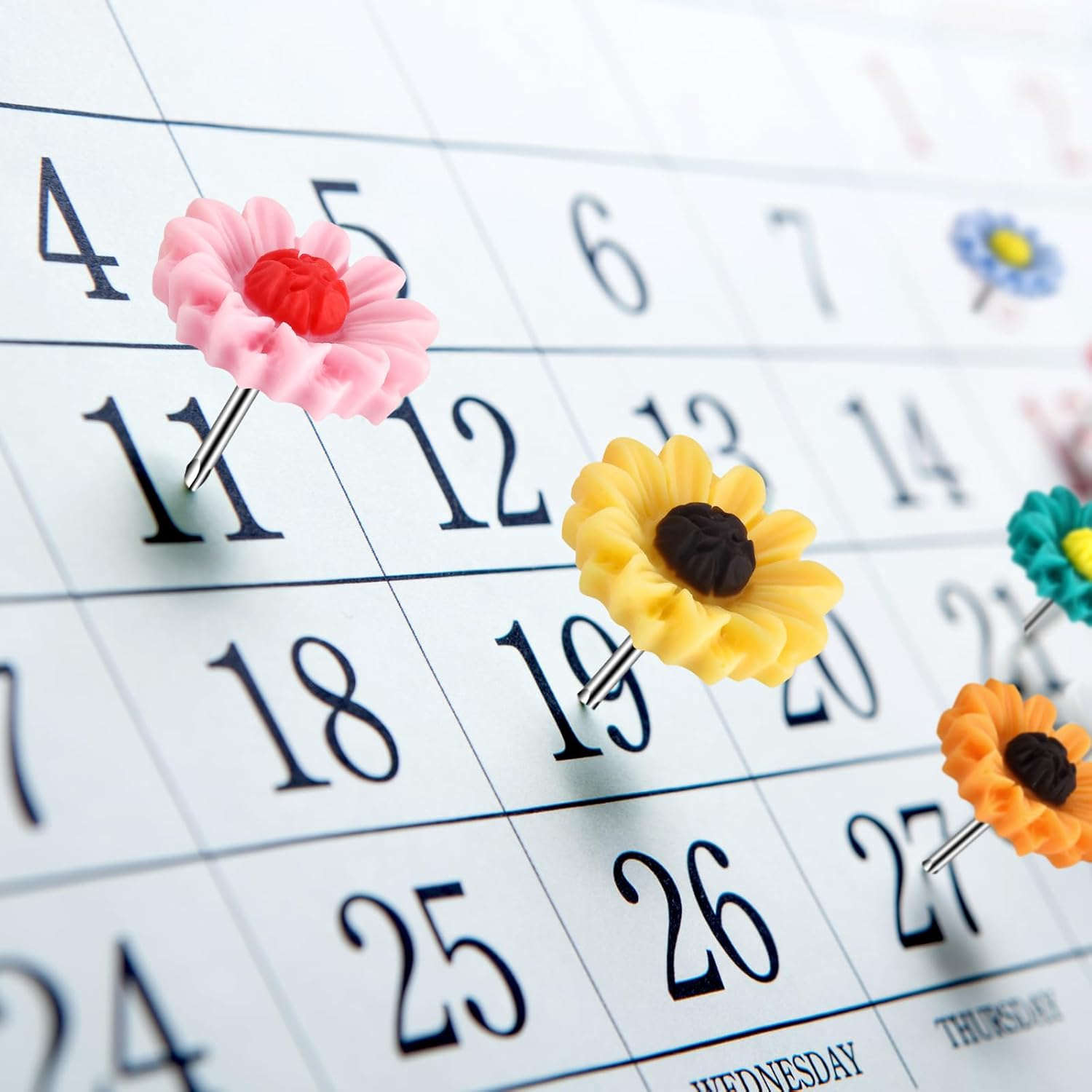 40Pcs Push Pins, Thumb Tacks for Bulletin Board, Flower Decorative Pins and Tacks, Cork Board Thumbtacks, Cute Thumbtack for Office Decorative - Multicolor image number 2