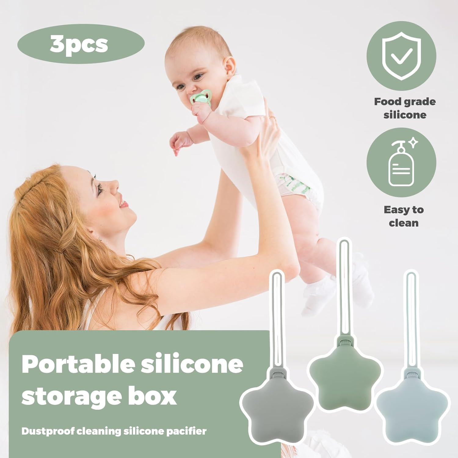 DJAPWPX-3 Pcs Silicone Pacifier Holder Case, Safe and Soft Material Pacifier Pouch, Portable Pacifier Case, Protective Pacifier Storage Case, Easy to Clean for Diaper Bag Stroller (B)