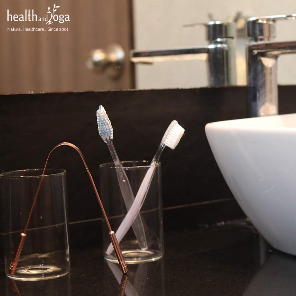 Healthandyoga(Tm) Qswipe Surgical Grade Tongue Cleaner Scraper - Bacteria Inhibiting, Non-Synthetic Grip - Sterilizable (Copper - 2-Pack)