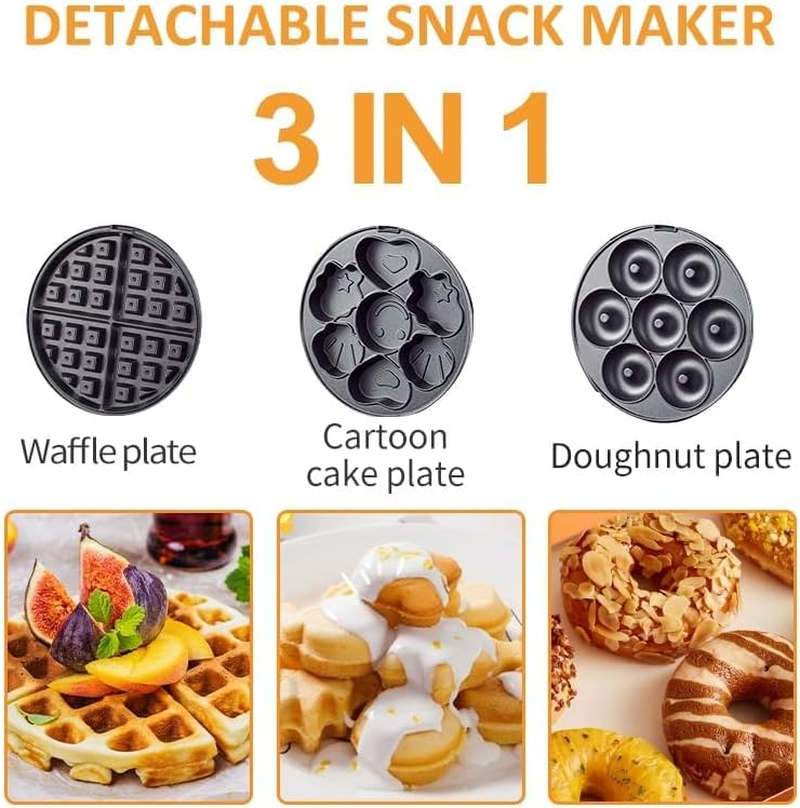3-In-1 Electric Waffle Maker with Interchangeable Plates, Non-Stick Surface, Black