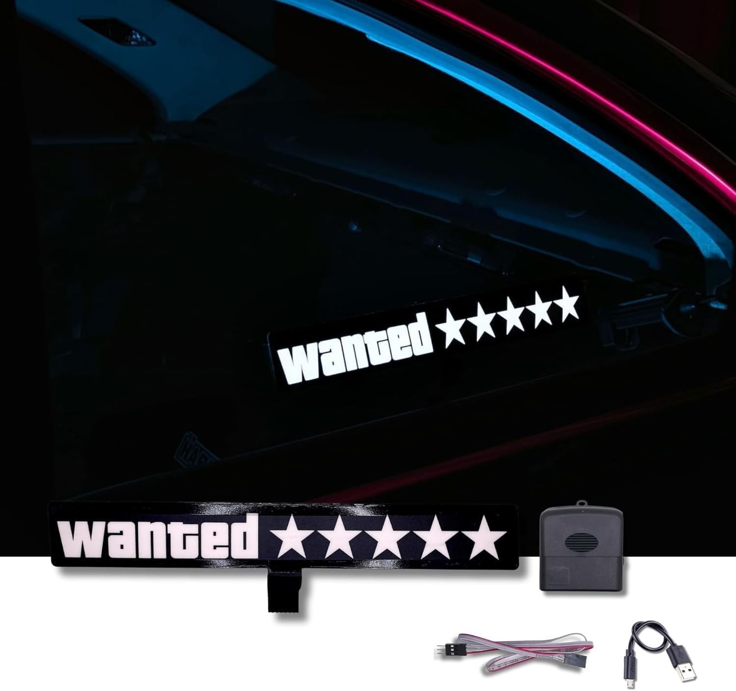 Voltwave Wanted 5 Star Wanted Car Decal &ndash;5 Star EL Glow Sign for Car, 5 Star Illuminated Car Decals with 3 Modes & Control Unit, Light Car Sticker for Cars, Trucks & Suv&rsquo;S image number 3