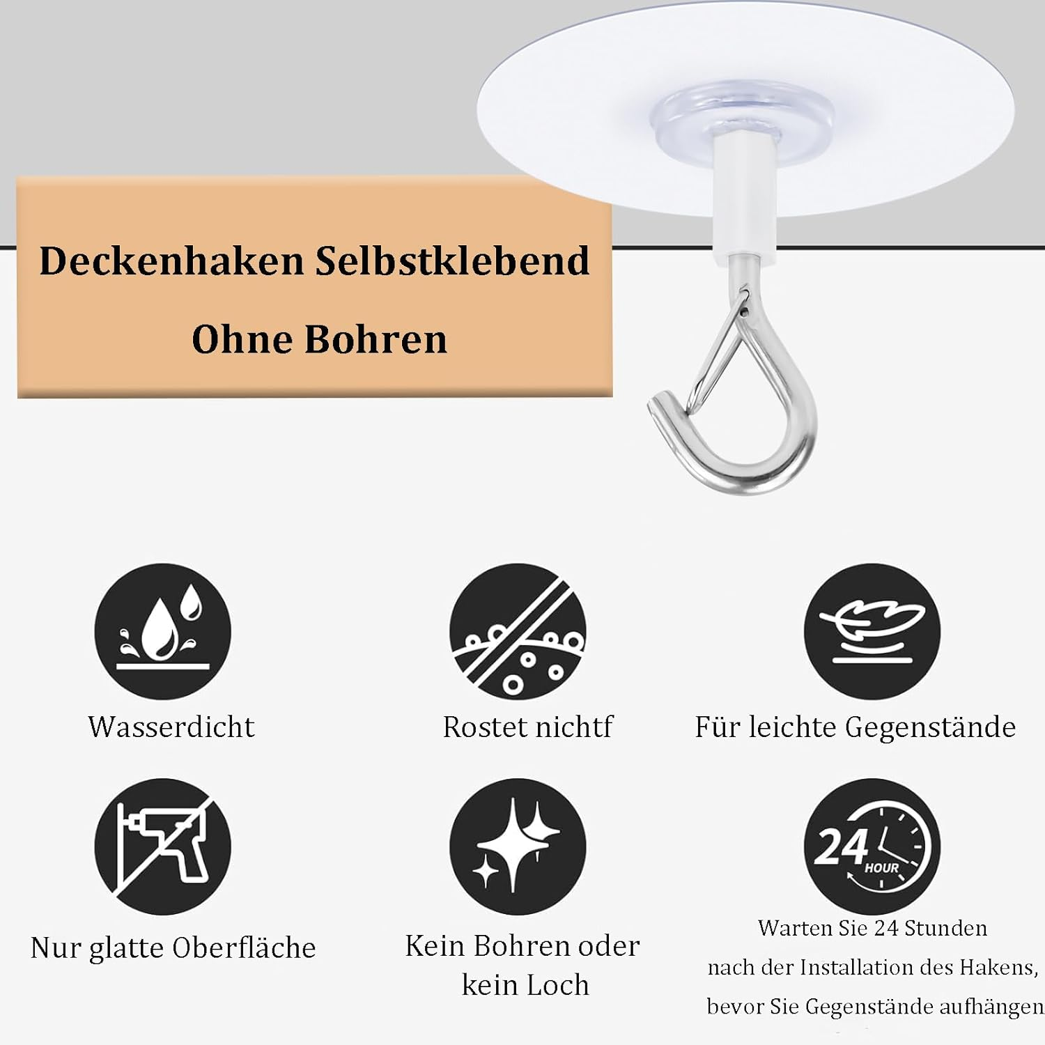 FLEXNOVA Pack of 8 Ceiling Hooks Self-Adhesive No Drilling Adhesive Hooks Ceiling Extra Strong Ceiling Hooks for Gluing, Ceiling Mounting No Drilling for Hanging Plants image number 2