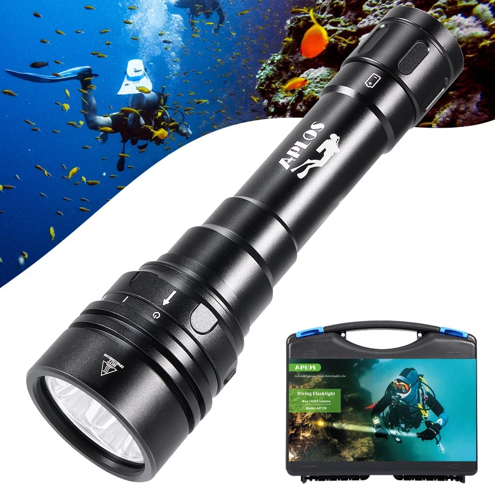 APLOS AP150 Dive Torch, 15000 Lumen, Underwater 150M, Scuba Diving Light with Rechargeable Batteries and Charger image number 3