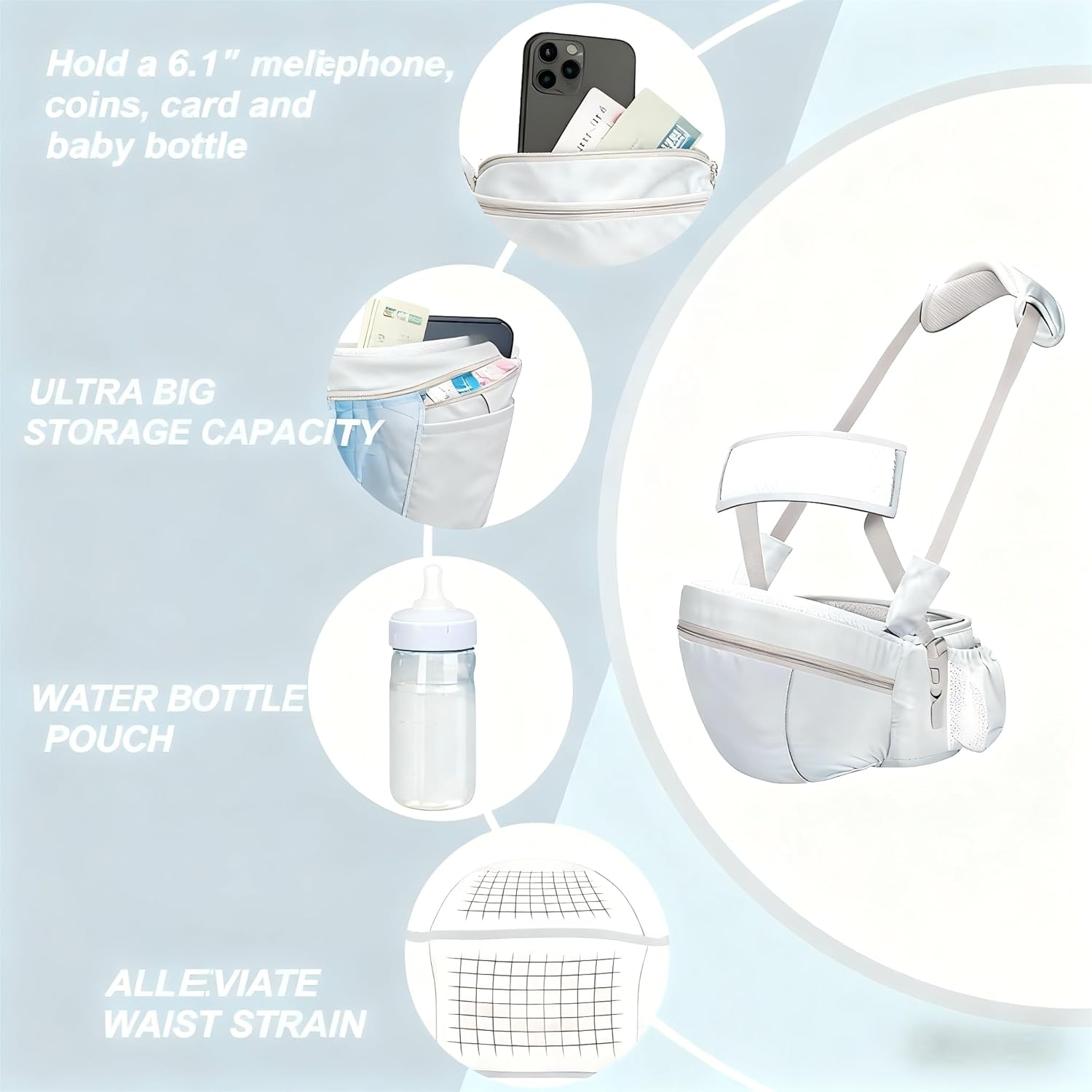 Baby Hip Seat Carrier Baby Waist Stool for Child Infant Toddler with Adjustable Strap Buckle Pocket Soft Inner Huge Storage image number 1