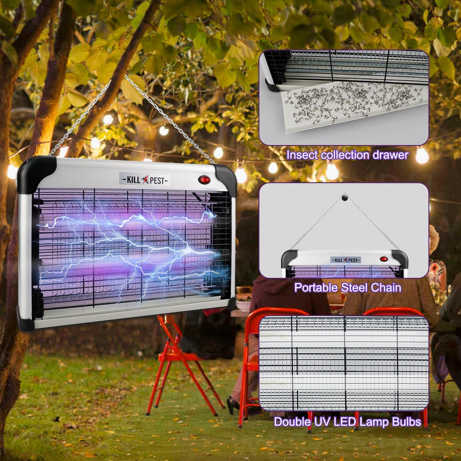 Electric Bug Zapper, 20W Mosquito Zapper Indoor Outdoor, UV Glass Tube Bug Zapper, Flying Insect Killer, Mosquito Killer with Protective Grid, Hanging Insect Trap for Moth, Fly, Insect