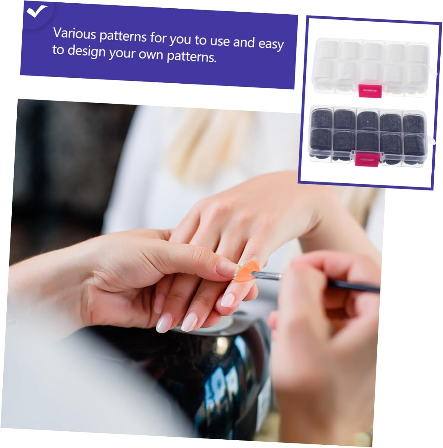 DECHOUS 2 Boxes Artificial Nails with Black and White Lace Nail Decorations DIY Fake Fingernails Full Coverage Easy Trim for Women image number 2