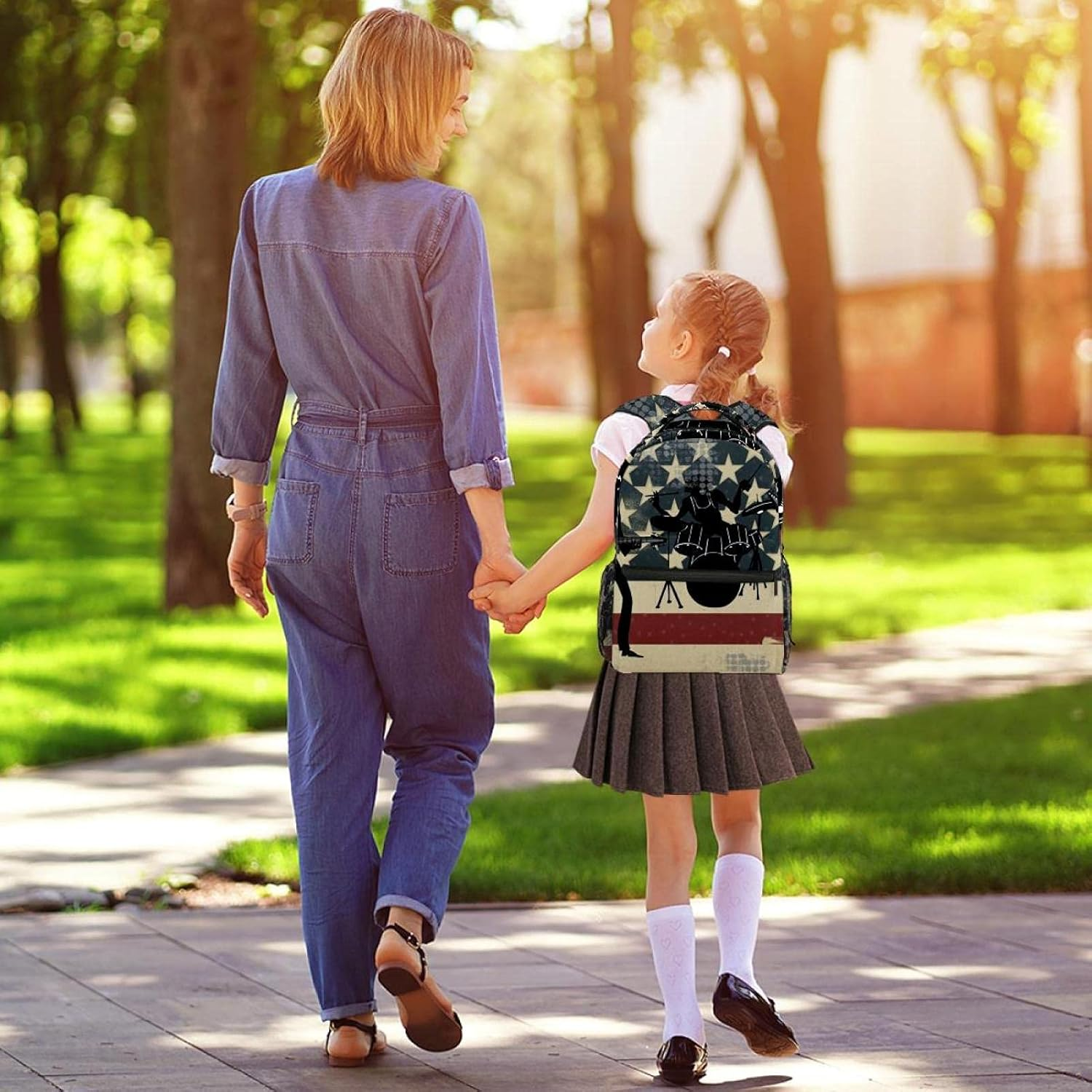 American Usa Band Silhouette Drums Backpack Students Shoulder Bags Travel Bag College School Tote Backpacks