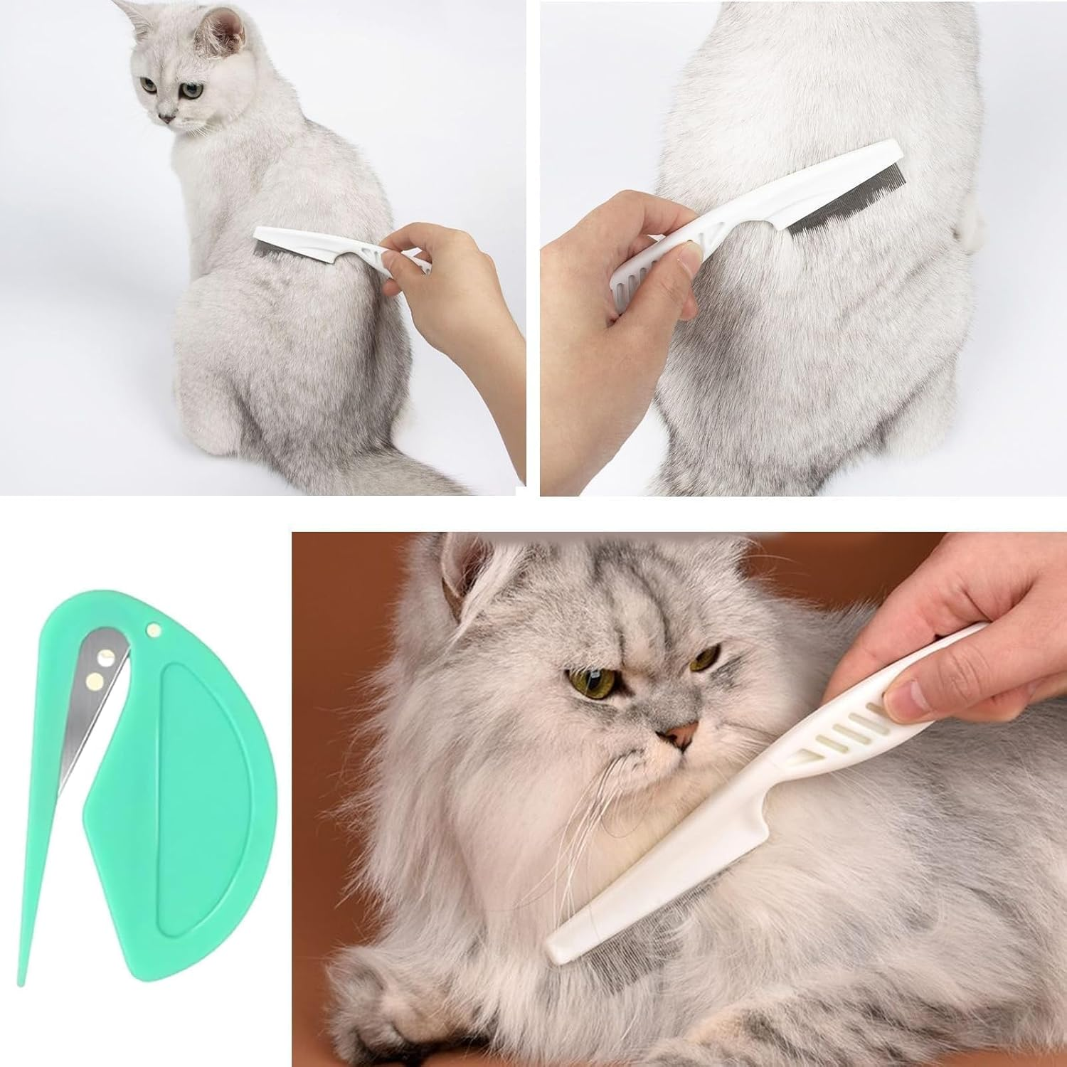 Alriedy Set of 4 Self-Cleaning Flea Combs - Premium Cat Comb & Dog Comb | Double Sided Fur Flash Brush with Stainless Steel Tines | for Long/Short Hair, Fleas, Ticks & Hair Removal