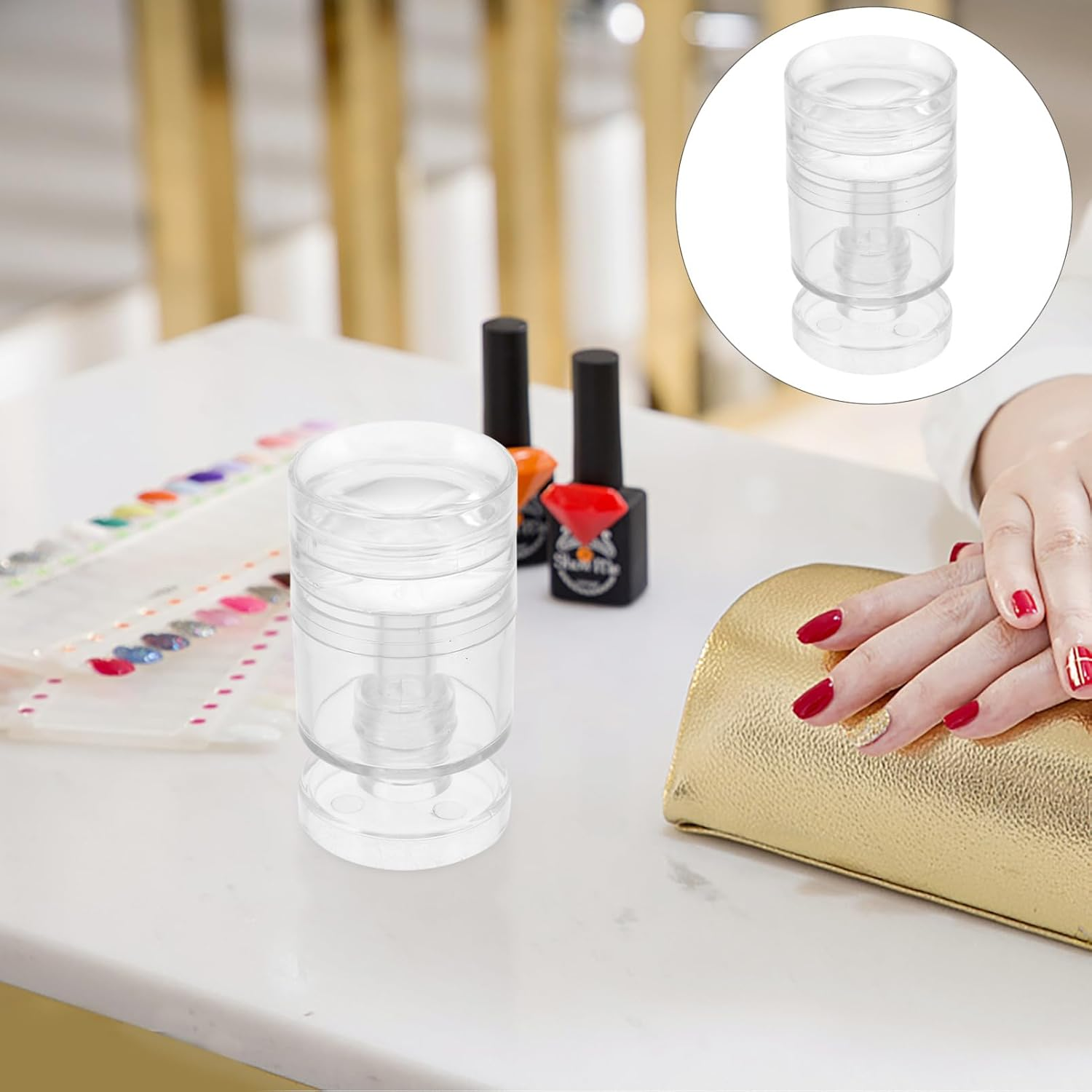 CIYODO Rotatable Transparent Nail Art Stamper with Silicone Head and Scraper Pattern Manicure Tool for Precise Nail Design and DIY Manicure Pedicure Use