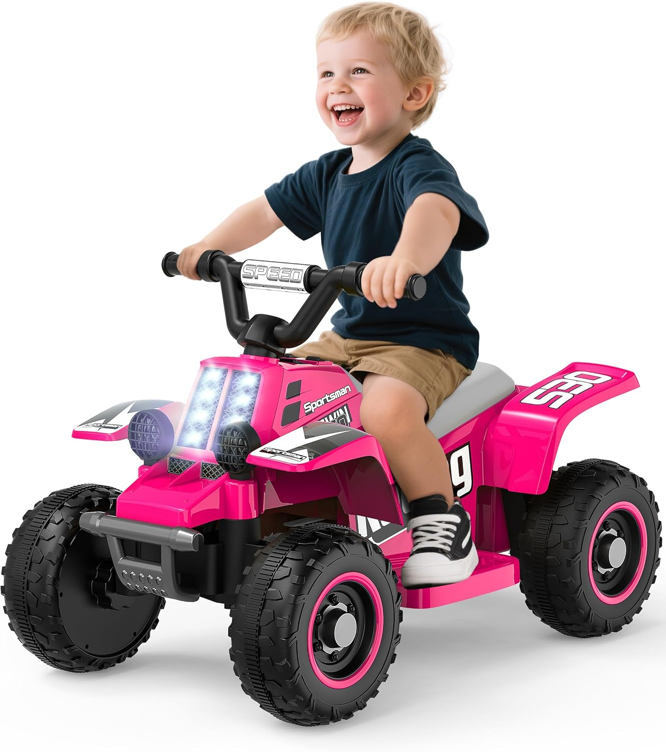 ANPABO 6V 7AH Kids ATV Ride on Toy, 4 Wheeler for Toddler W/Headlight, Forward & Reverse, Horn, Music Player, USB, MP3, Treaded Tires, Ideal for Toddlers(Blue-White)