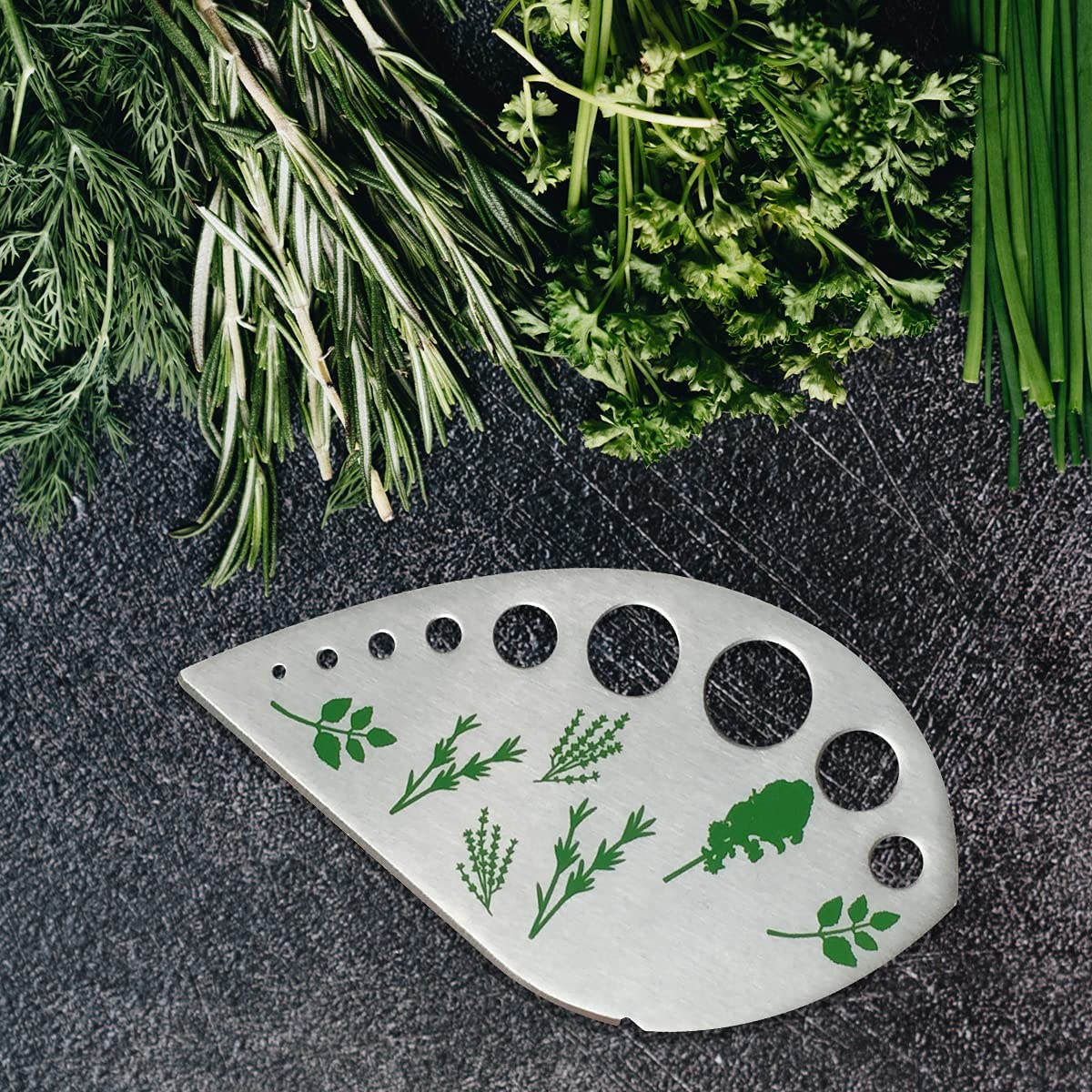 Herb Stripper Stainless Steel Kitchen Herb Leaf Stripping Tool Kitchen Gadgets for Kale, Chard, Collard Greens, Thyme, Basil, Cilantro Tool (9 Holes) image number 5