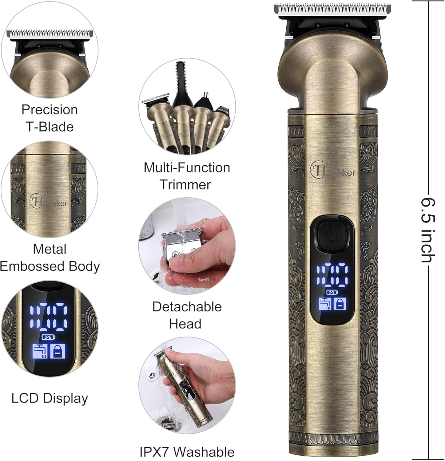Hatteker Hair Trimmer for Men, Hair Trimmer, Beard Trimmer, Electric Shaver, Waterproof, Nose, Body, Hairdressing Trimmer, Clippers Kit image number 6