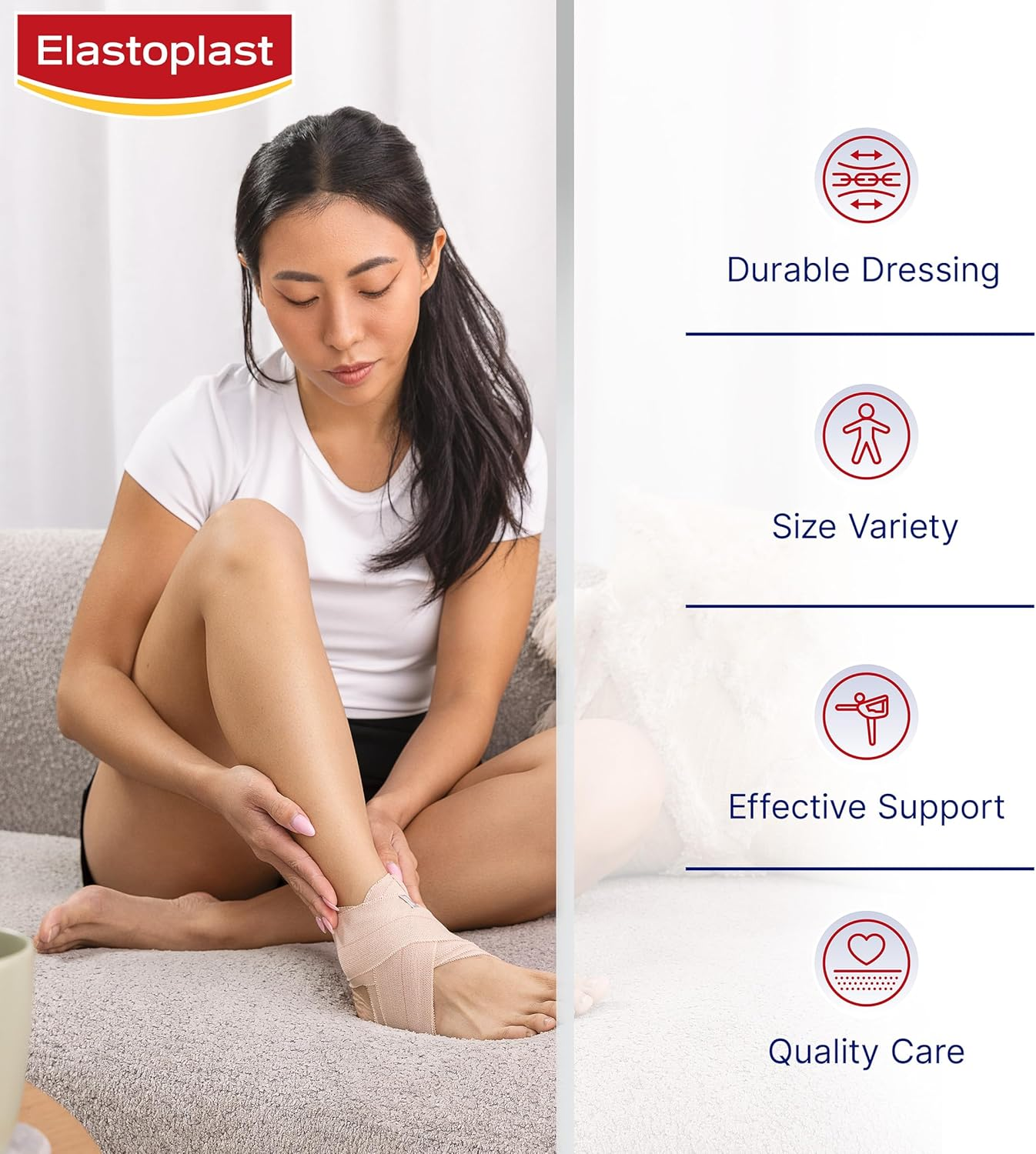 Elastoplast Heavy Weight Crepe Bandage 5Cm X 2.3M - Unstretched | Moderate Compression | Reduces Swelling | Bandage Wraps for Strains & Sprains | Supports Injuries | Secures Wound Dressings image number 4
