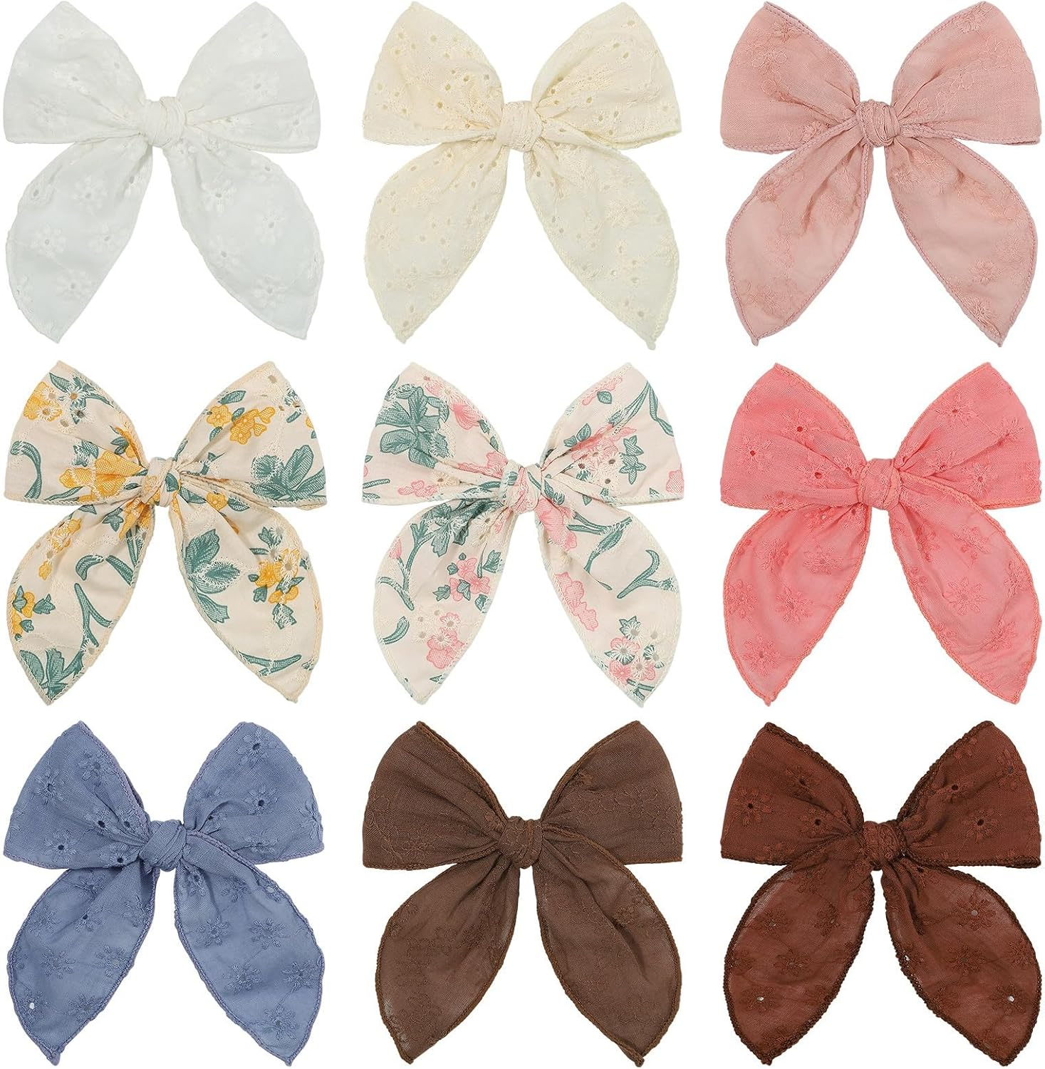 Pack of 9 Girls Hair Bows Cotton Linen Alligator Hair Clips or Little Girls Toddlers Kids Neutral Handmade Hair Accessories image number 6