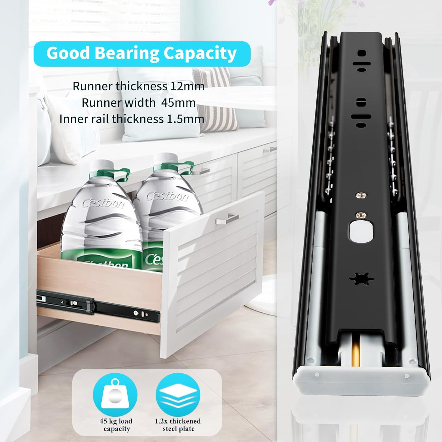 Soft Close Drawer Runners Full Extension 300 350 400 450 500 550 600 Mm Ball Bearing Drawer Runners Slides Replacement Rails Track Guide Glides for Kitchen Bedroom Cabinets Heavy Duty 45Kg 1 Pair