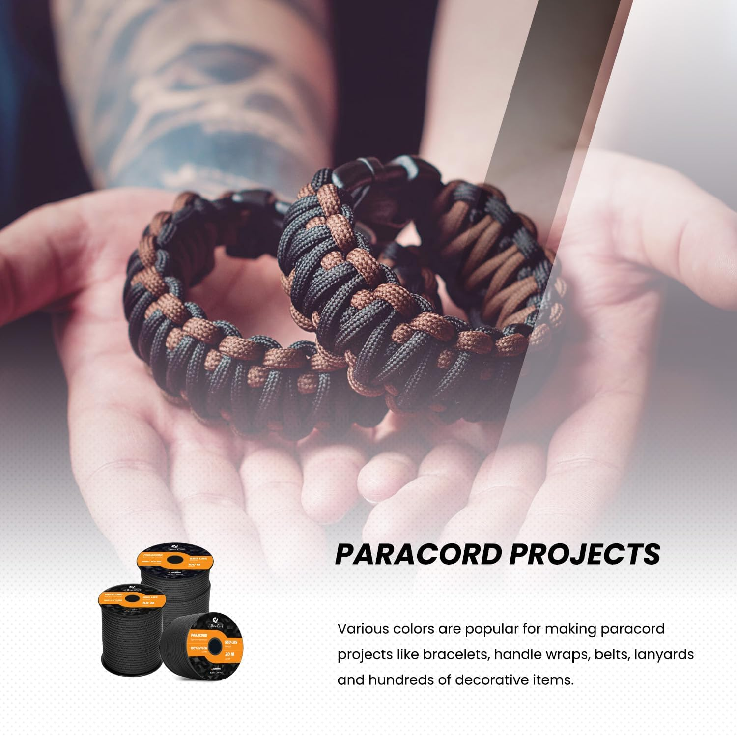 Abma Cord Paracord 550 4Mm 30M 100% Nylon Rope Type III 7 Strands Parachute Cord for DIY, Camping, Survival, Outdoor - Max. 250Kg - Black