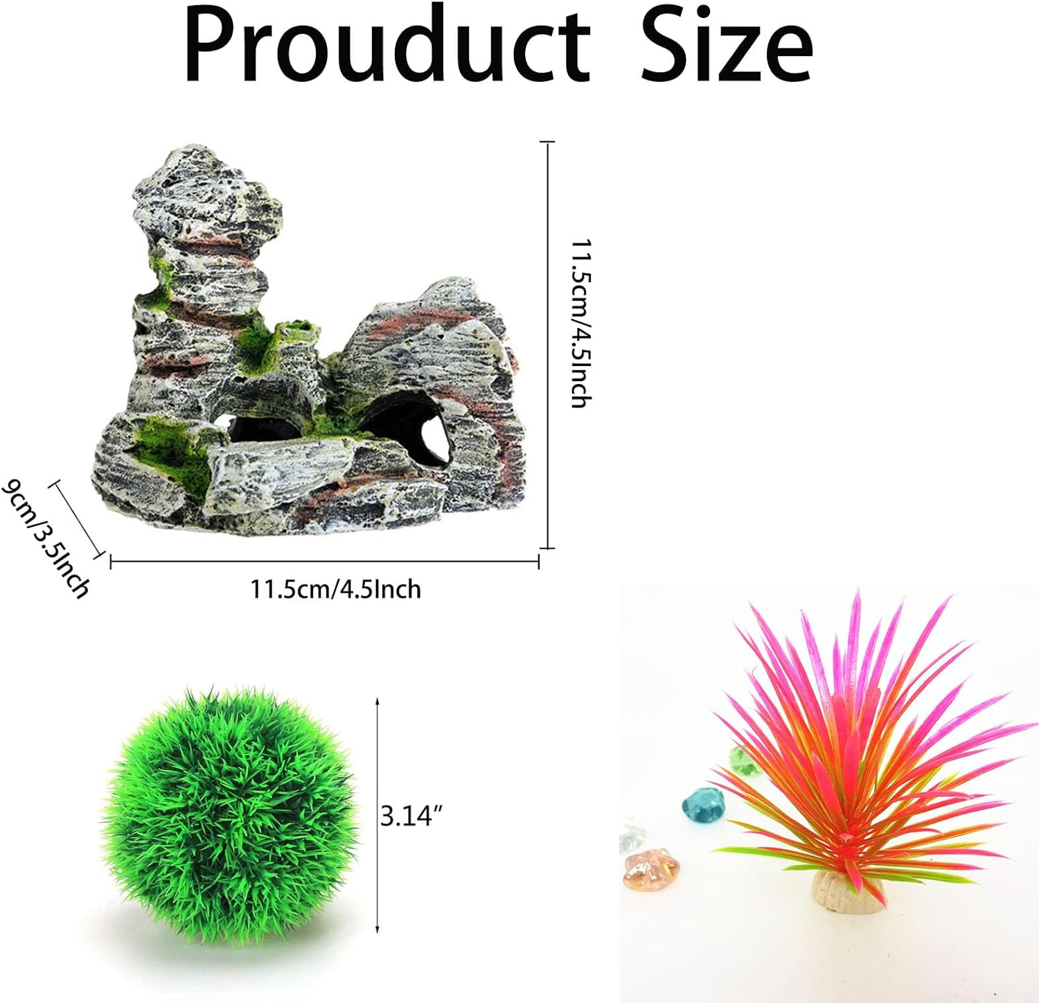 Aquarium Decorations Plants, 8Pcs Artificial Fish Tank Plants and Rock Decor Set, Fish Tank Accessory, Fish Tank Decor, Plastic Plants image number 1