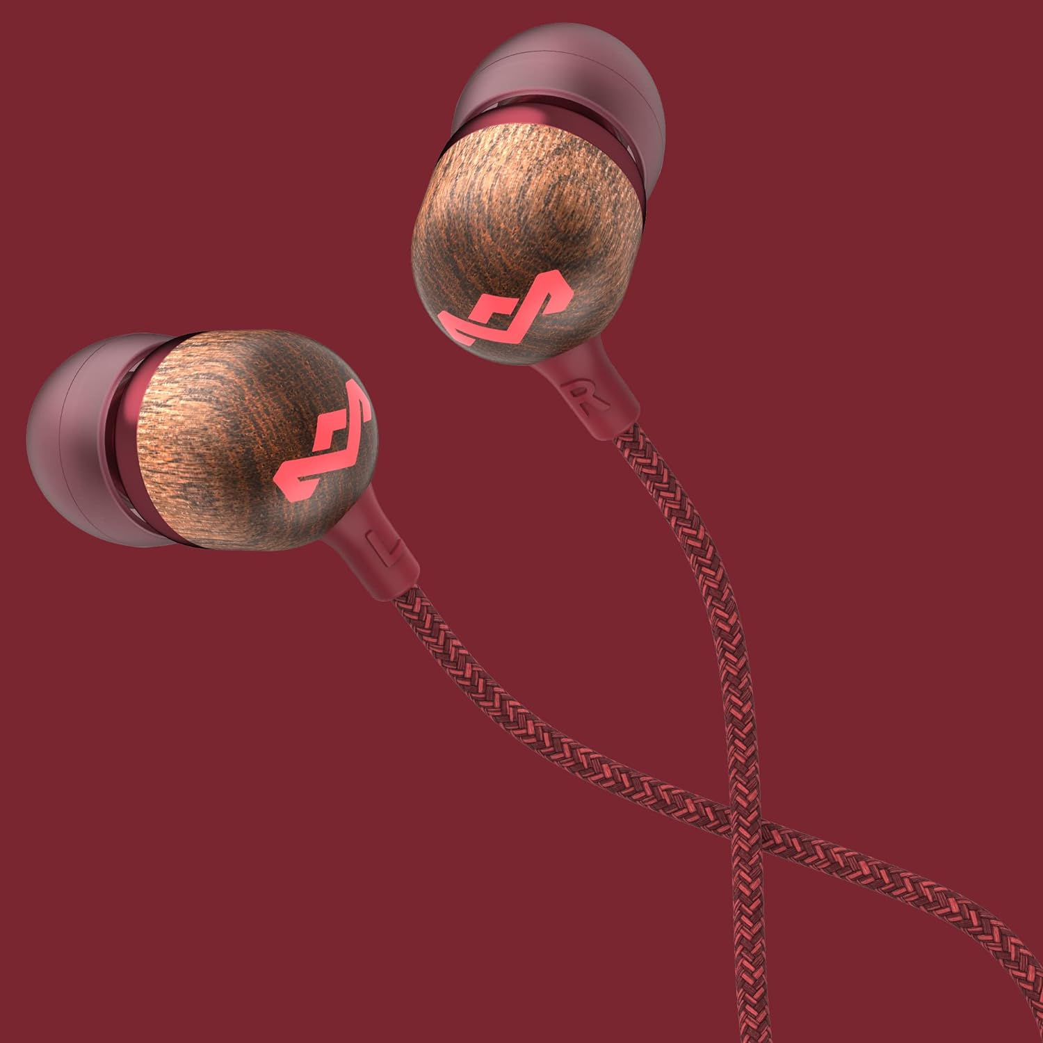 House of Marley Smile Jamaica In-Ear Headphones - Sustainably Crafted, Eco-Friendly, Noise Isolating Wired Earphones, 9.2Mm Driver, Tangle-Free Cable, 1 Button Microphone Control - Red image number 1