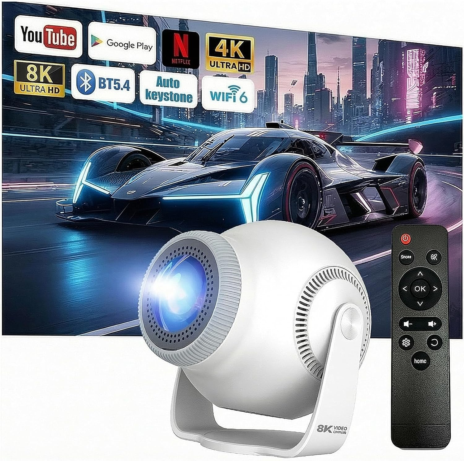 Mini Projector with 4K & 8K 1080FHD, Portable Projector with Android 14, 5G Wifi 6 and Bluetooth 5.4, 270&deg; Rotation, Smart Projector with HDMI/USB/DC, Automatic Horizontal Keystone Correction image number 3