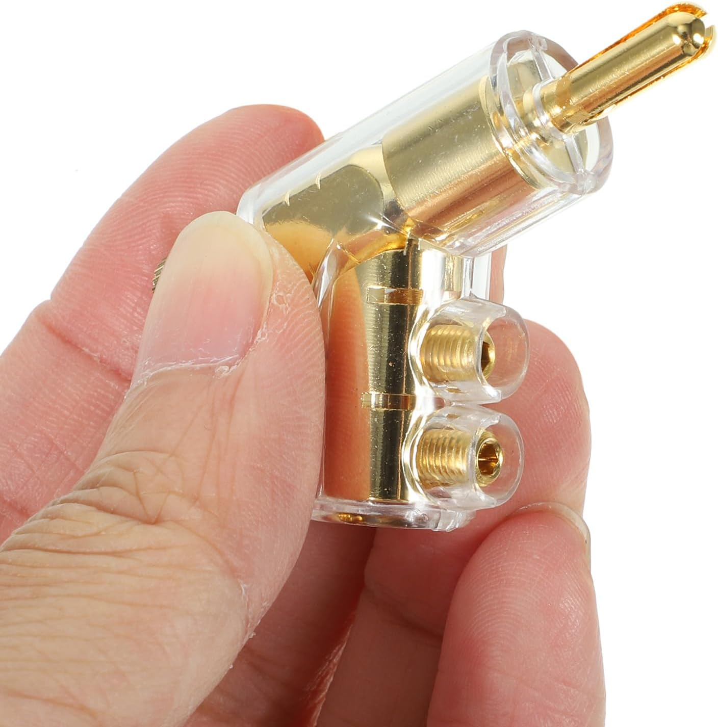 GARIOUANS 2Pcs 45 Degree Angled Solderless Banana Plugs Speaker Terminals Connectors for Amplifier Home Audio Sound System image number 4