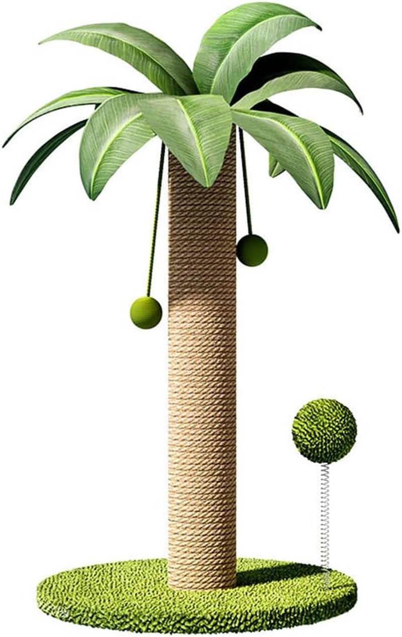 Coconut Tree Cat Scratching Post, Sisal Rope Pussy Pillar, Interactive Mog Tree, Stable Wide Base & Fun Hanging Balls, for All Cats image number 6